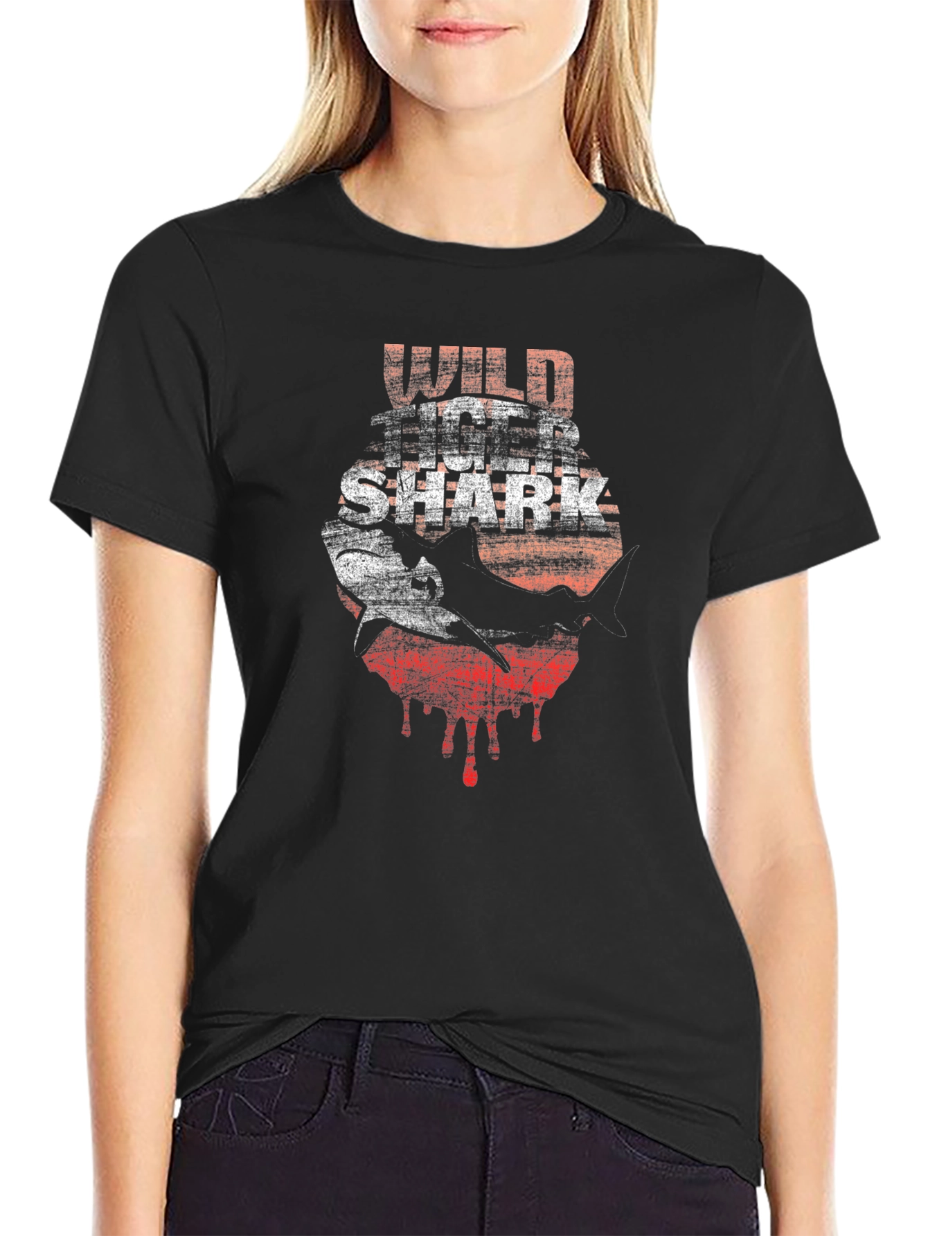Wild Shark Graphic Print Black T-Shirt