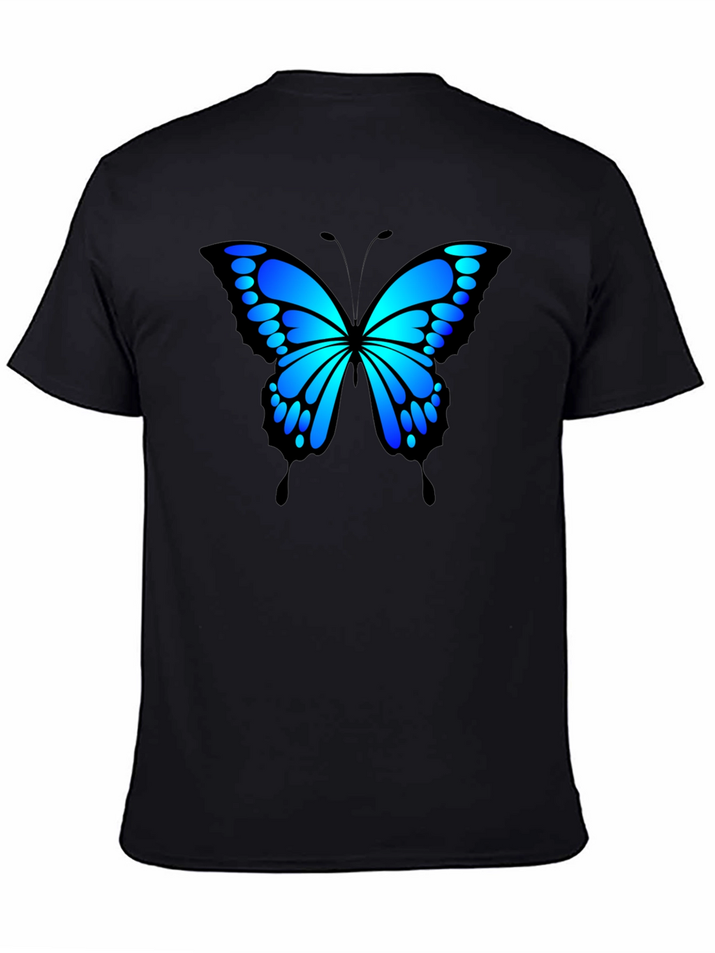 Blue Butterfly Graphic Black T-Shirt