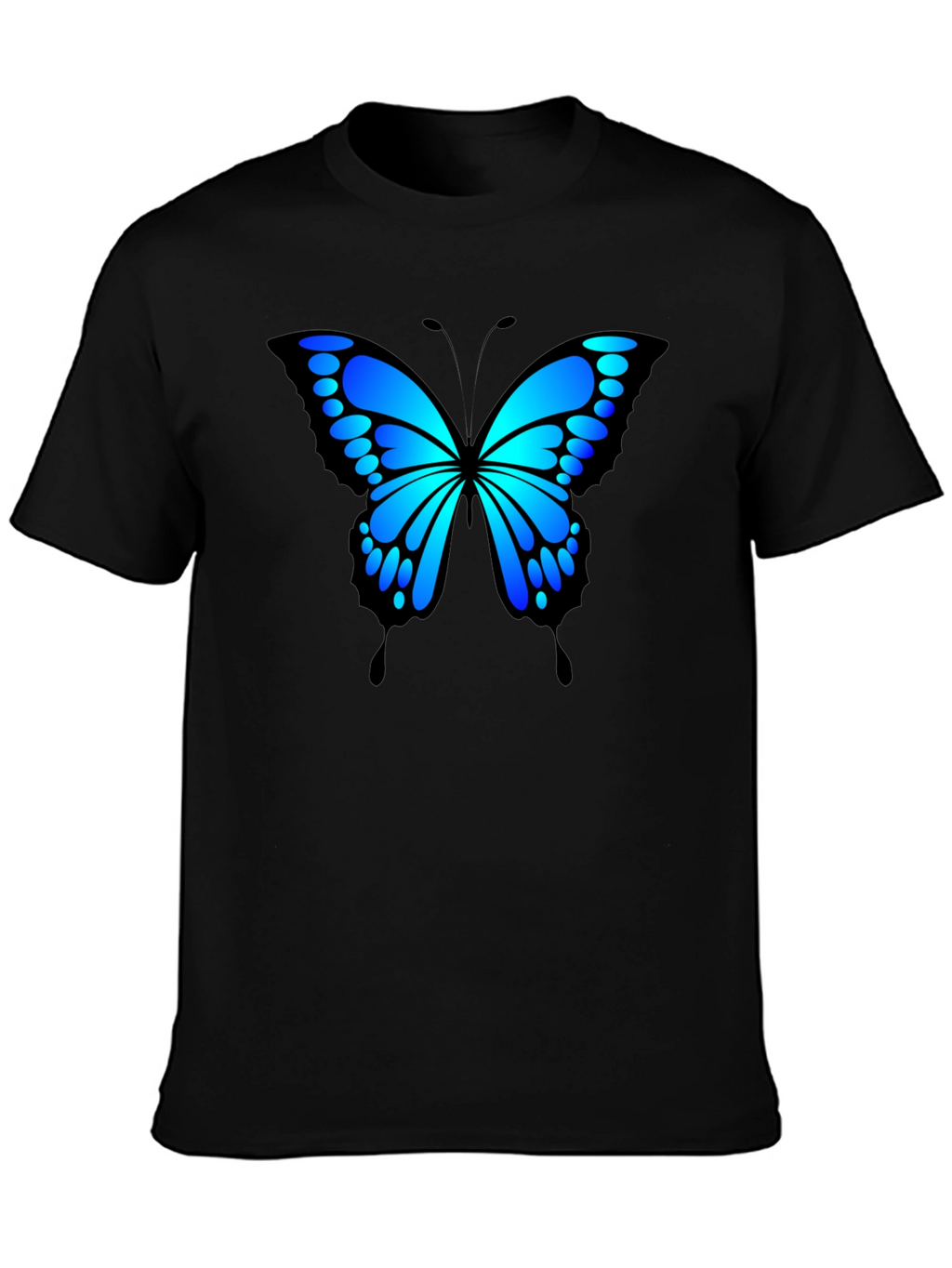 Blue Butterfly Graphic Black T-Shirt
