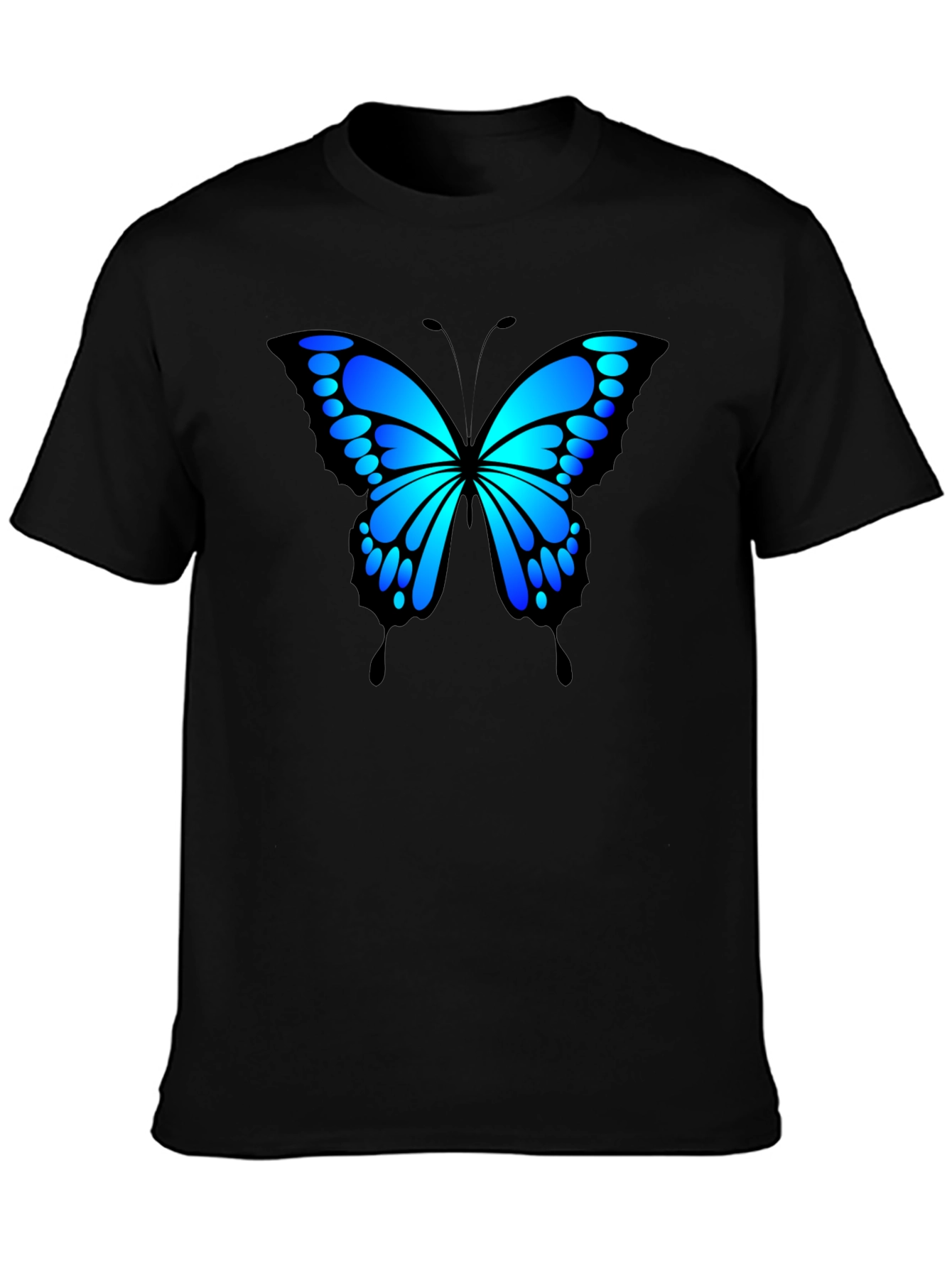 Blue Butterfly Graphic Black T-Shirt