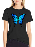 Blue Butterfly Graphic Black T-Shirt