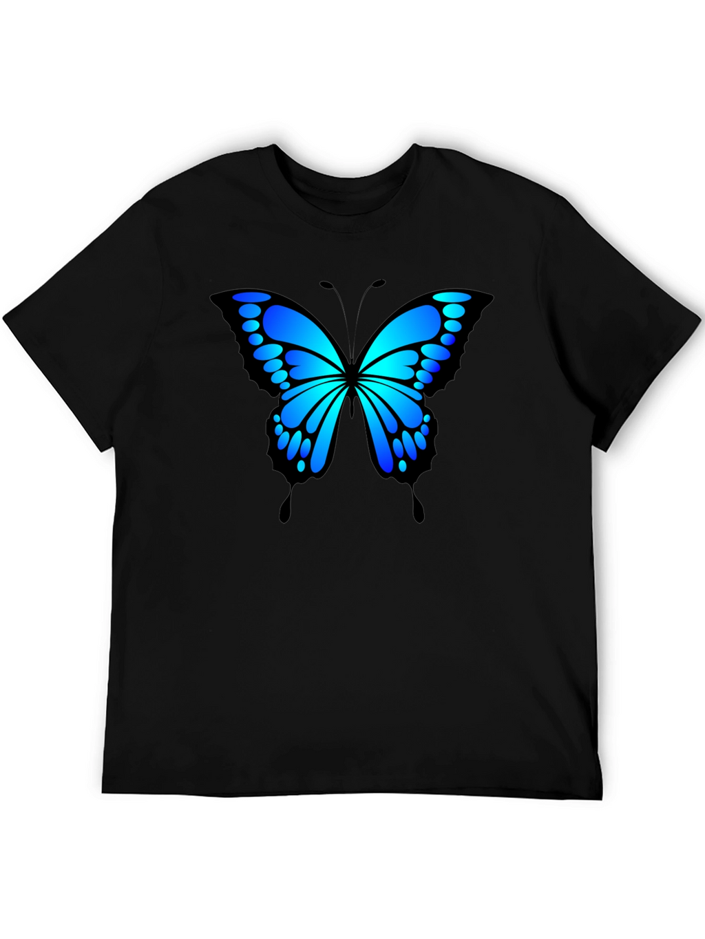 Blue Butterfly Graphic Black T-Shirt