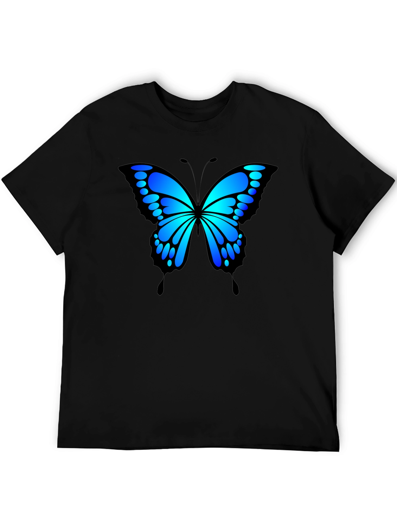 Blue Butterfly Graphic Black T-Shirt