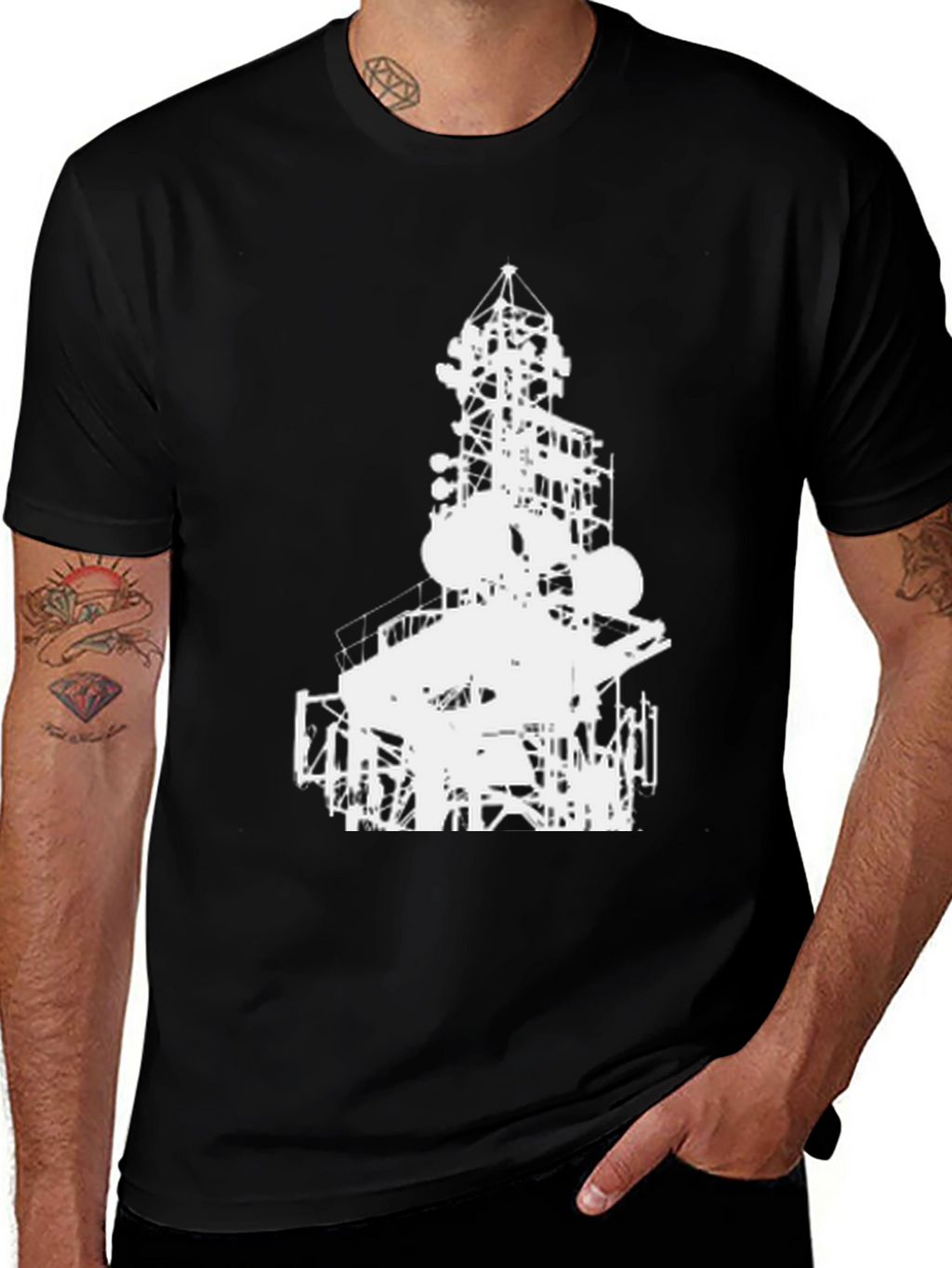 Abstract Tower Graphic Tee - Black