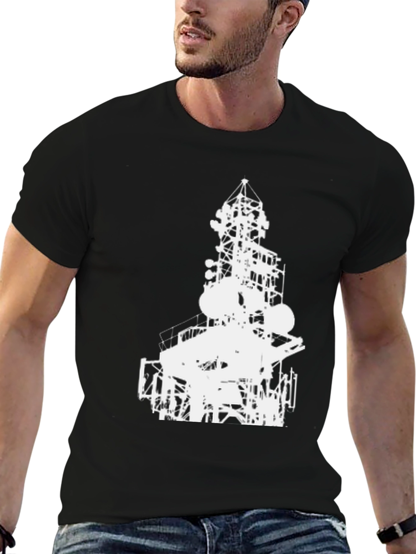 Abstract Tower Graphic Tee - Black