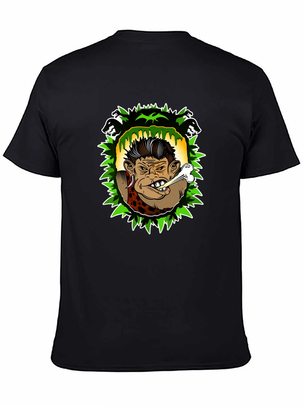 Caveman Cartoon Graphic Black T-Shirt