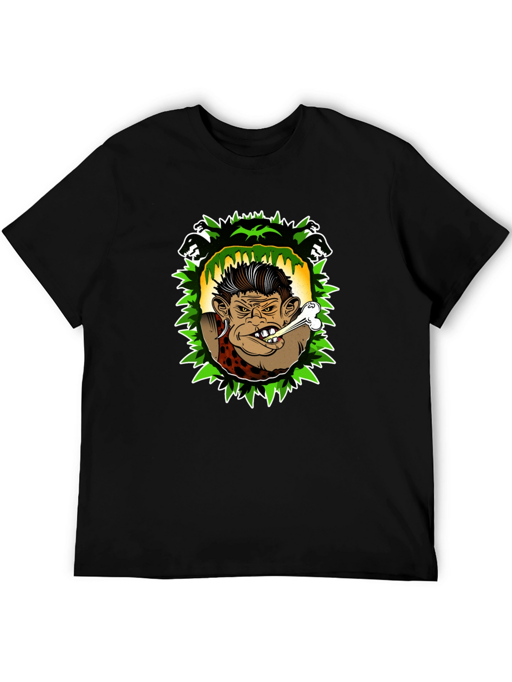 Caveman Cartoon Graphic Black T-Shirt