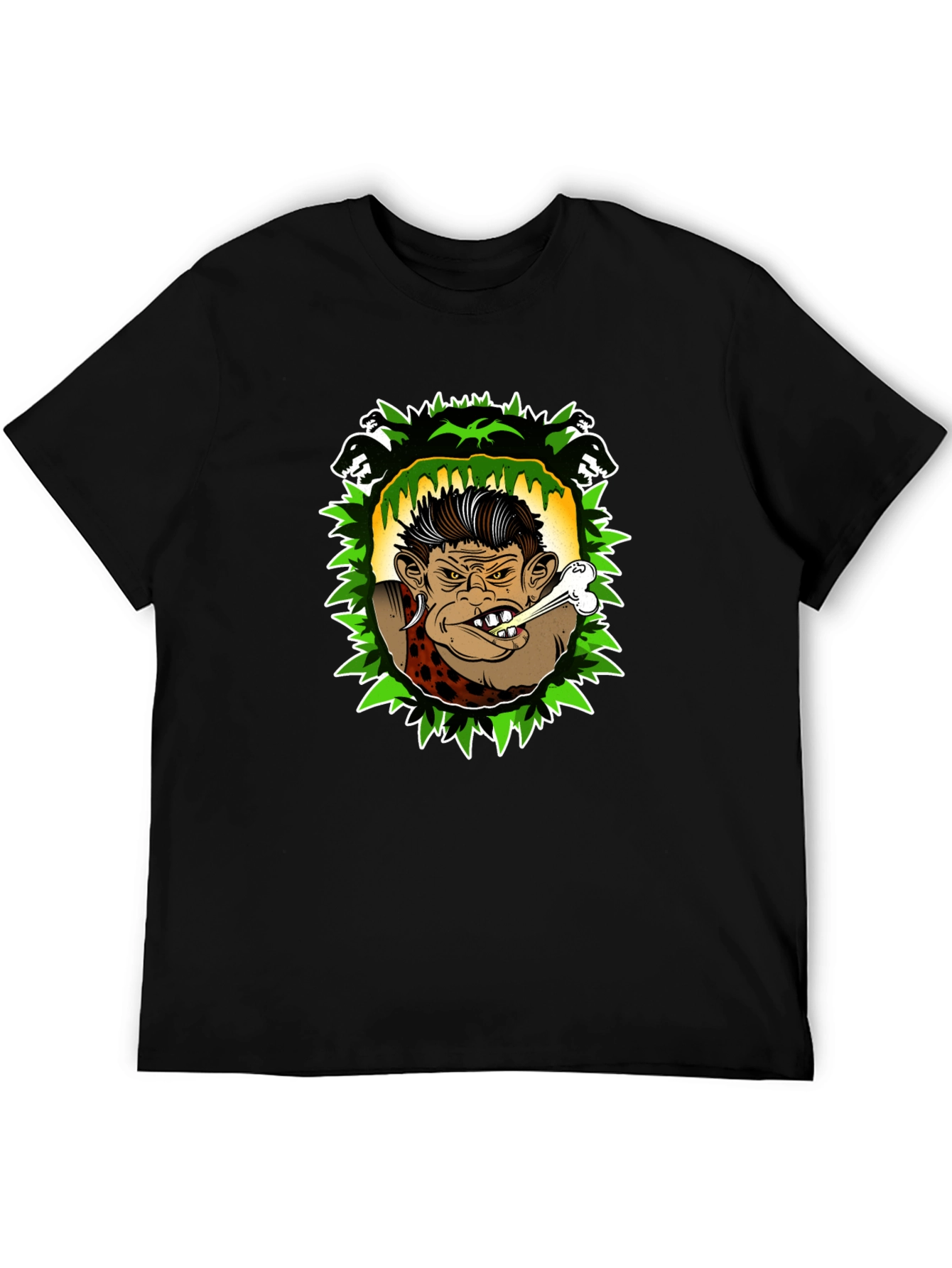 Caveman Cartoon Graphic Black T-Shirt