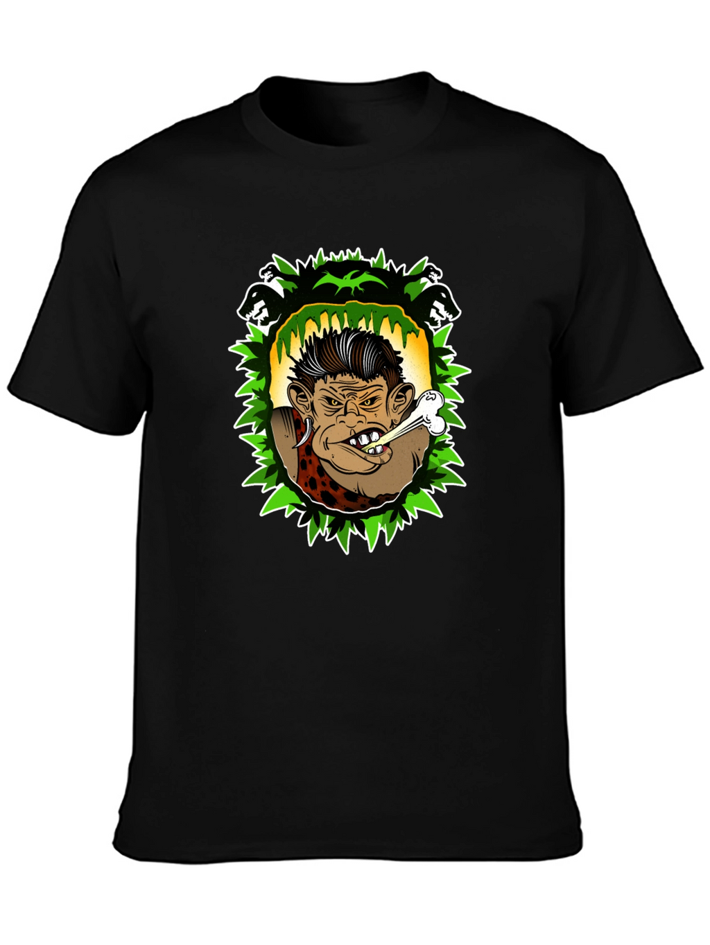 Caveman Cartoon Graphic Black T-Shirt