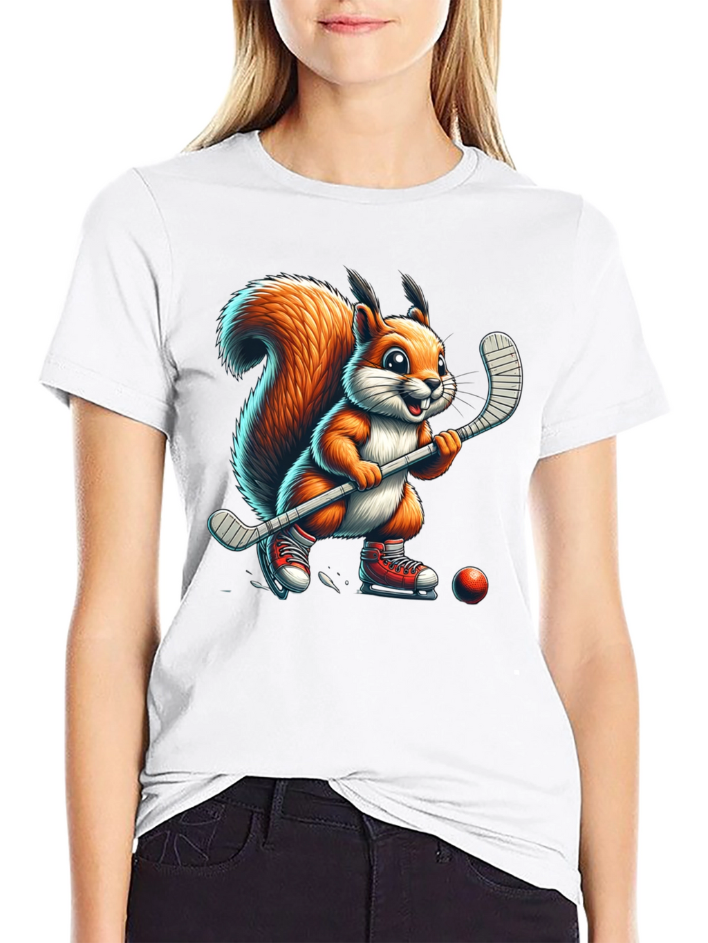 Squirrel Hockey Player Graphic Tee