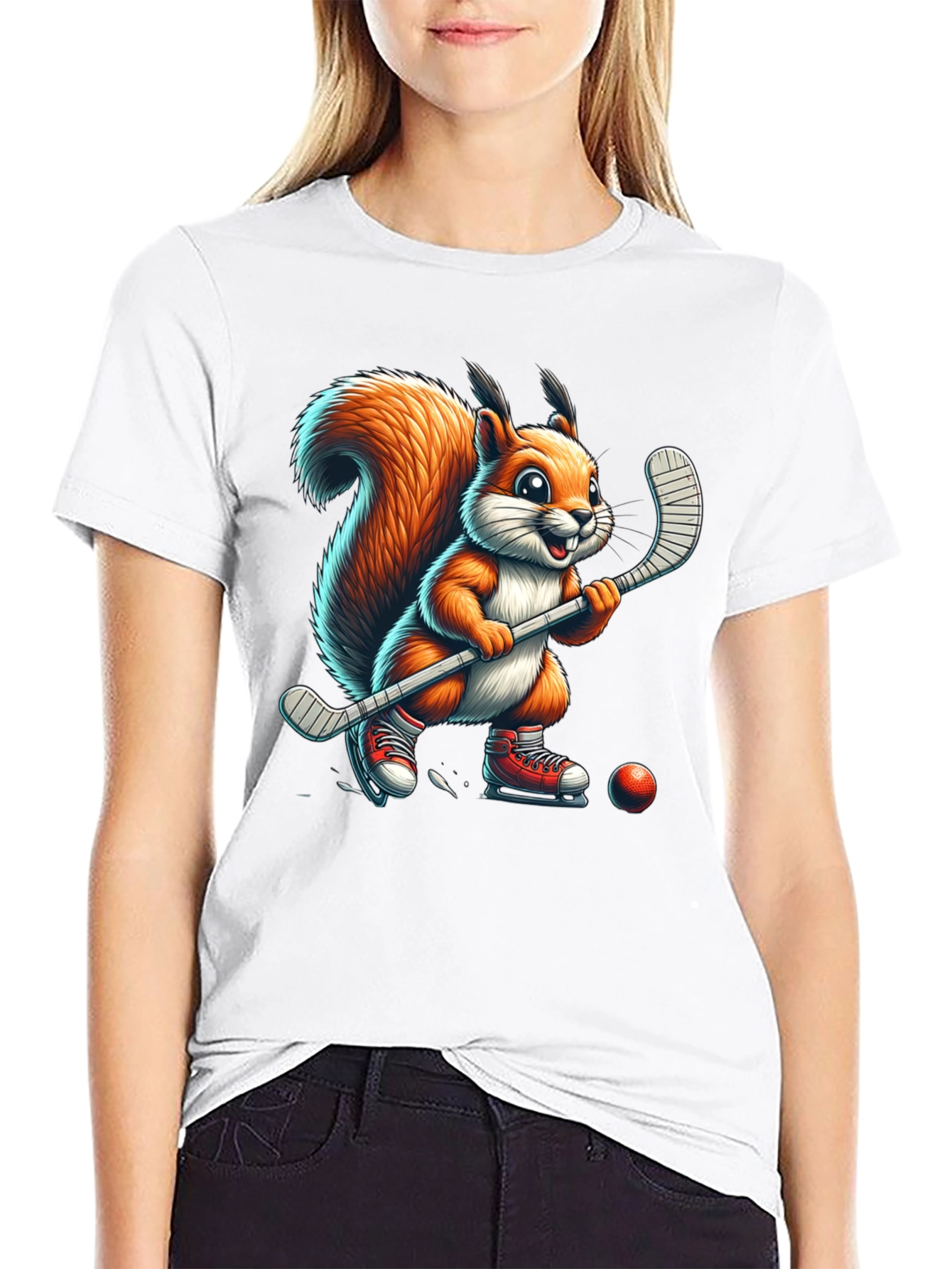 Squirrel Hockey Player Graphic Tee