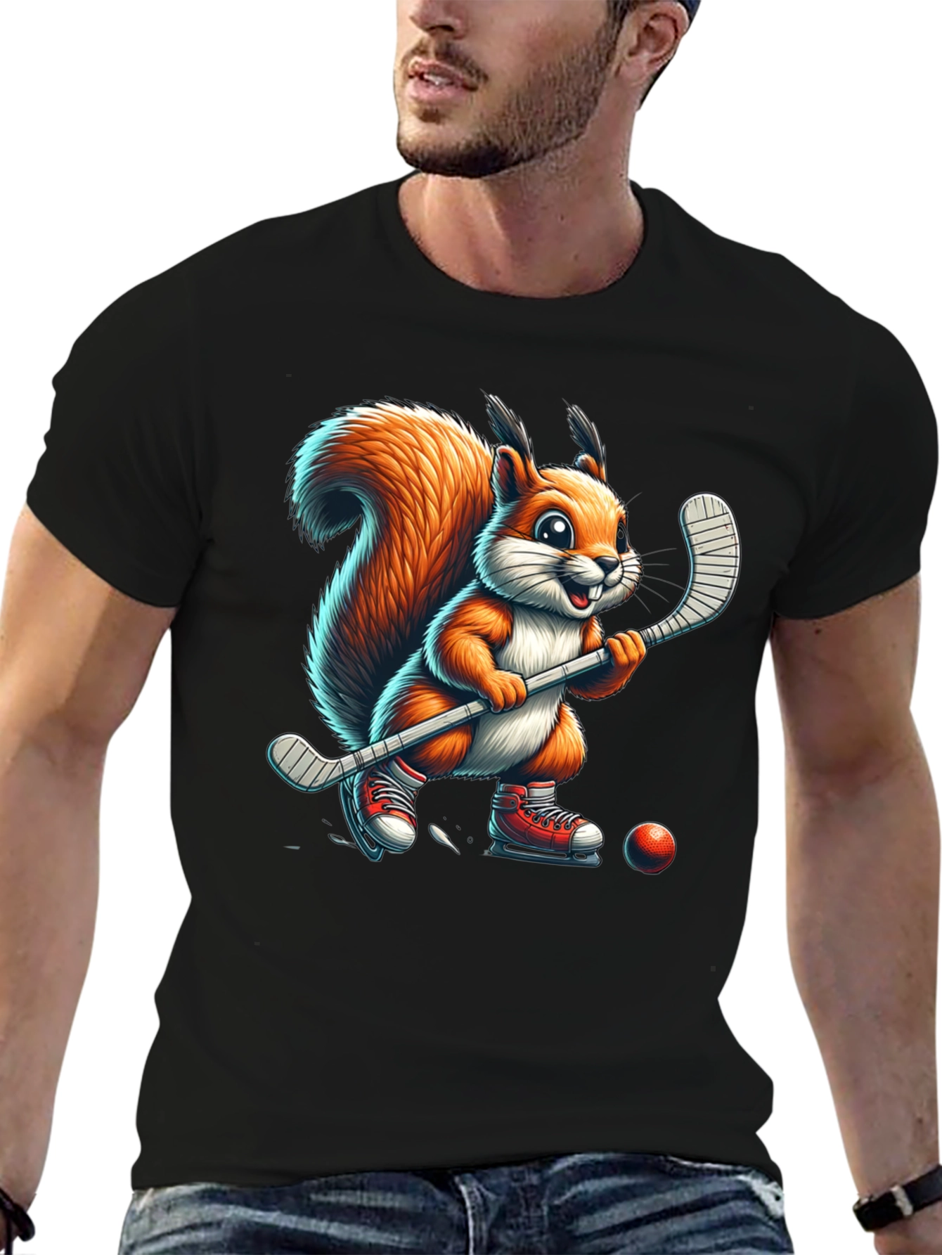 Squirrel Hockey Player Graphic Tee