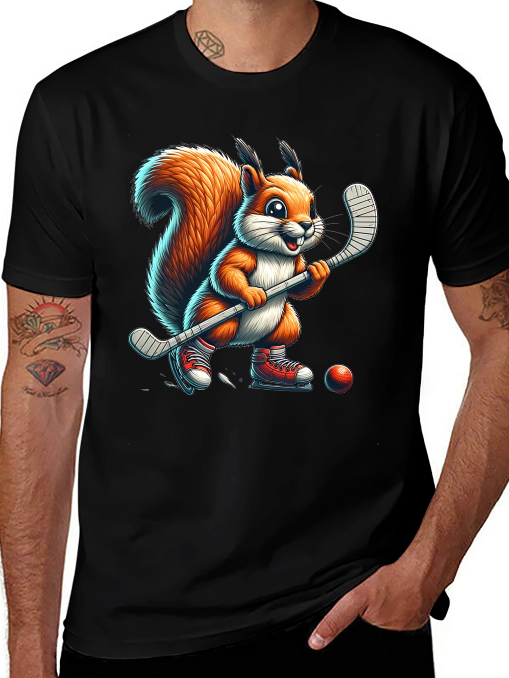Squirrel Hockey Player Graphic Tee
