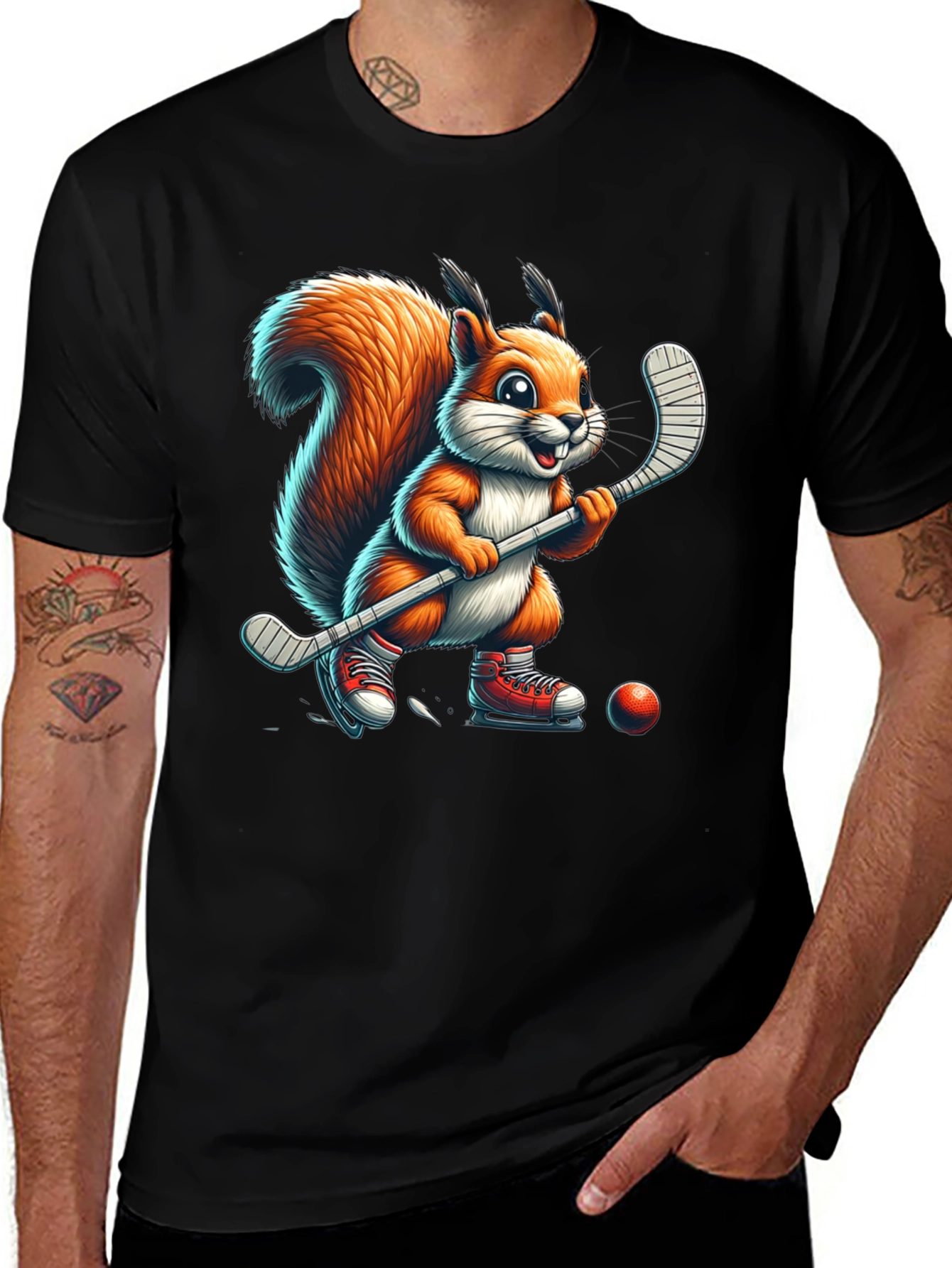 Squirrel Hockey Player Graphic Tee
