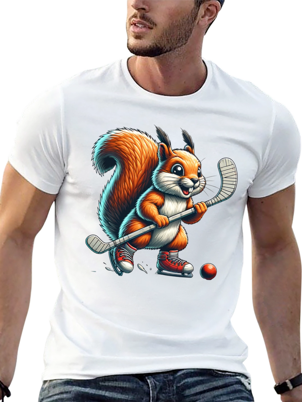 Squirrel Hockey Player Graphic Tee