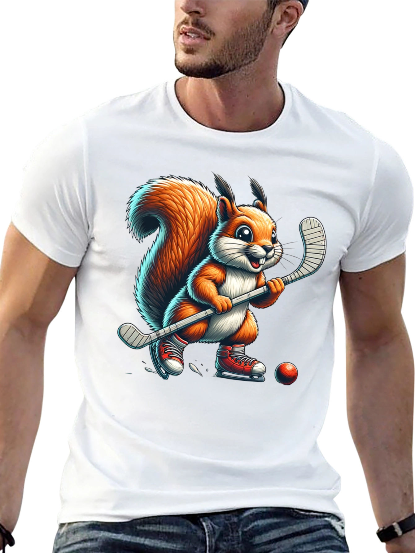 Squirrel Hockey Player Graphic Tee