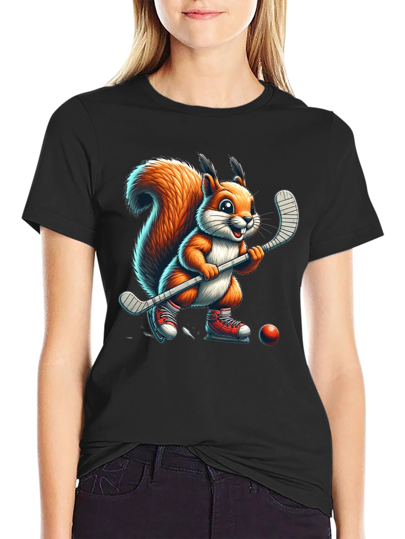 Squirrel Hockey Player Graphic Tee