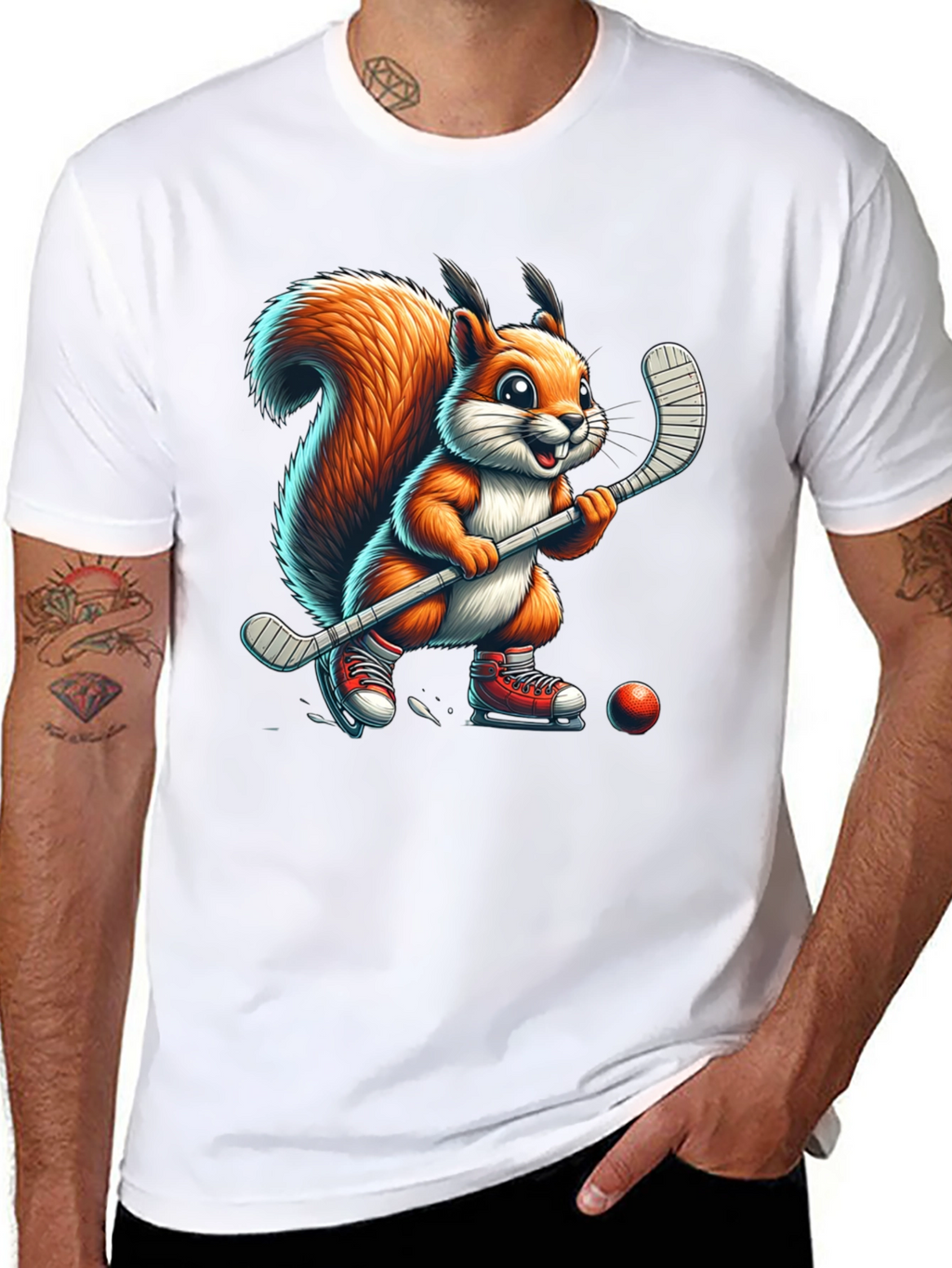 Squirrel Hockey Player Graphic Tee
