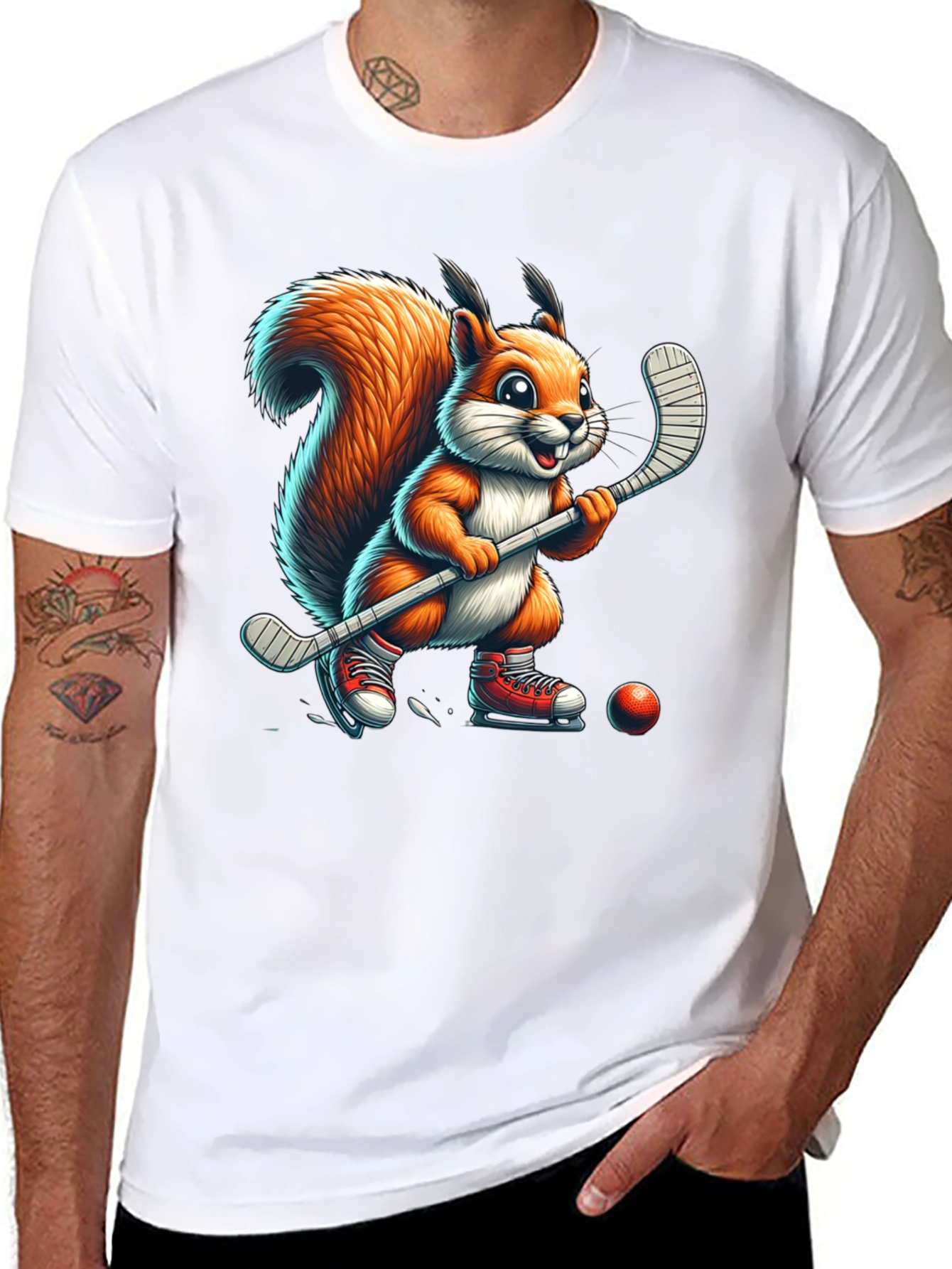 Squirrel Hockey Player Graphic Tee