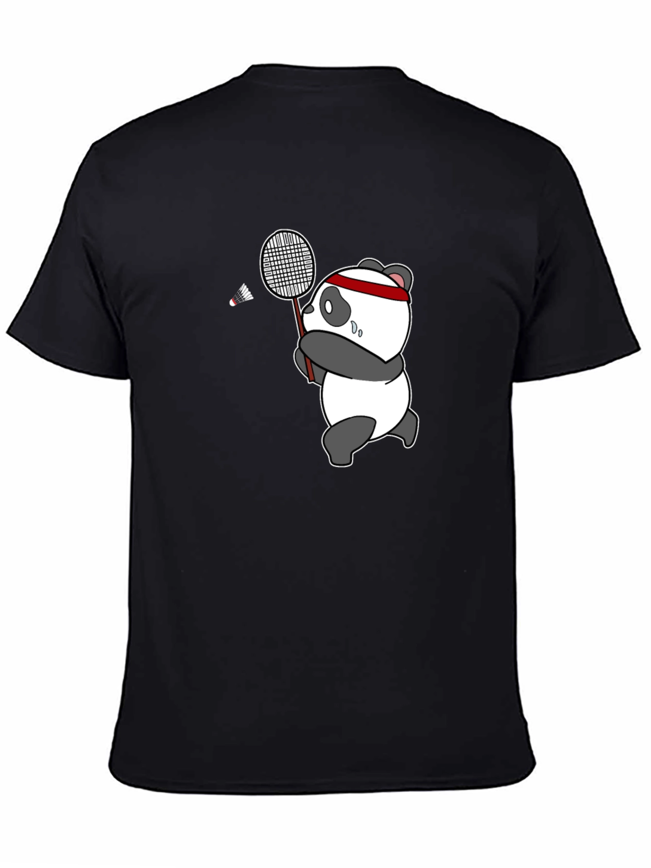 Panda Badminton T-Shirt - Black Cotton Tee