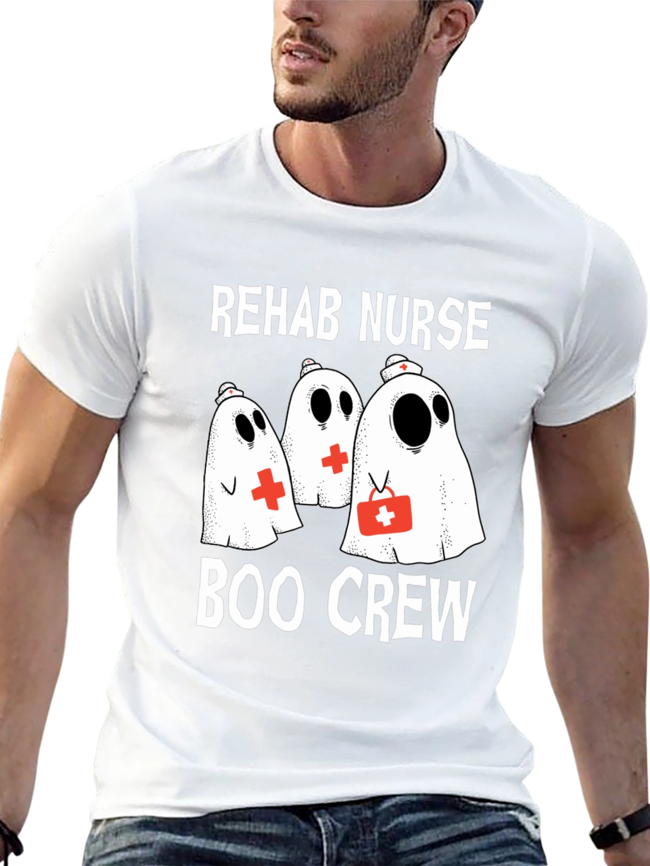 Rehab Nurse Boo Crew T-Shirt Halloween Nurse Shirt