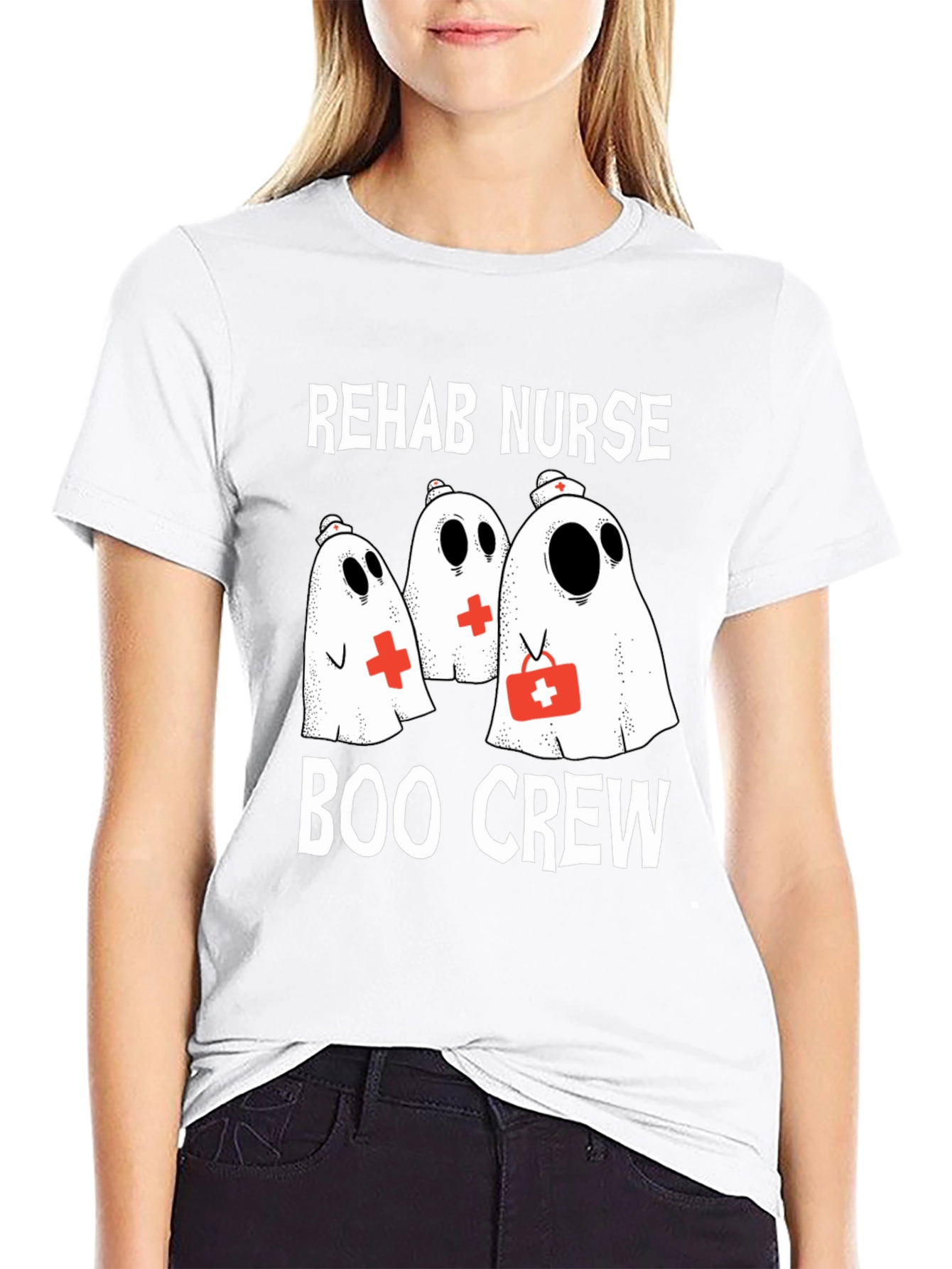 Rehab Nurse Boo Crew T-Shirt Halloween Nurse Shirt