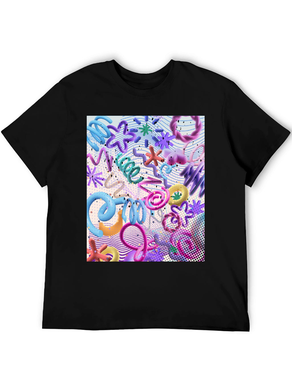 Funky Abstract 3D Shape Print Black T-Shirt
