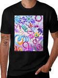 Funky Abstract 3D Shape Print Black T-Shirt