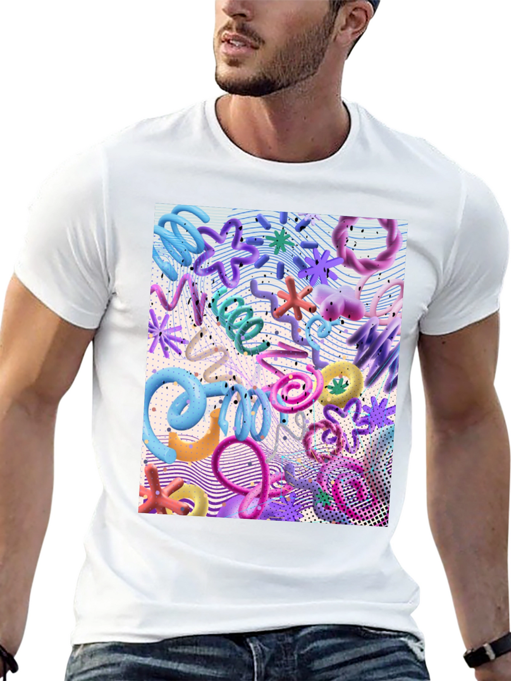 Funky Abstract 3D Shape Print Black T-Shirt