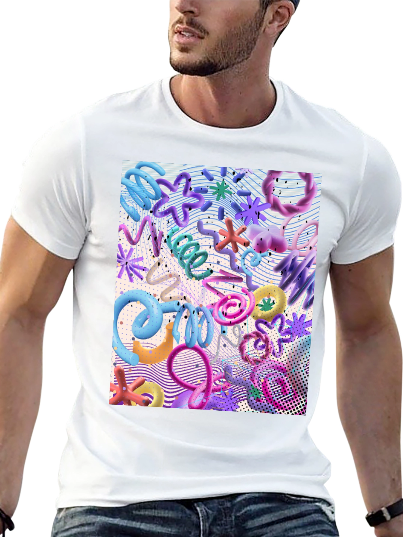 Funky Abstract 3D Shape Print Black T-Shirt