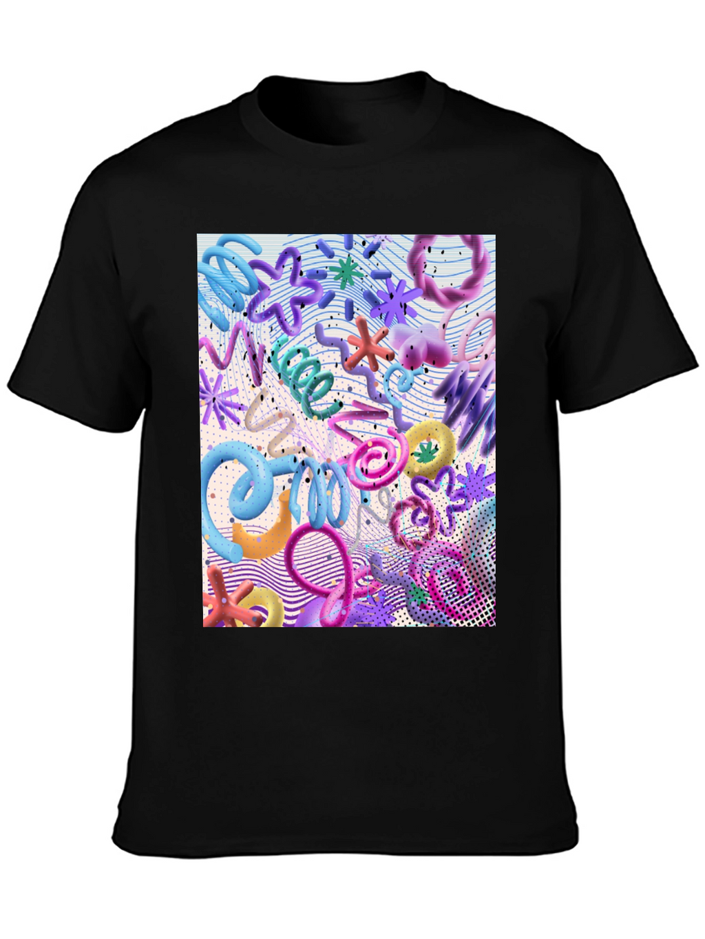Funky Abstract 3D Shape Print Black T-Shirt