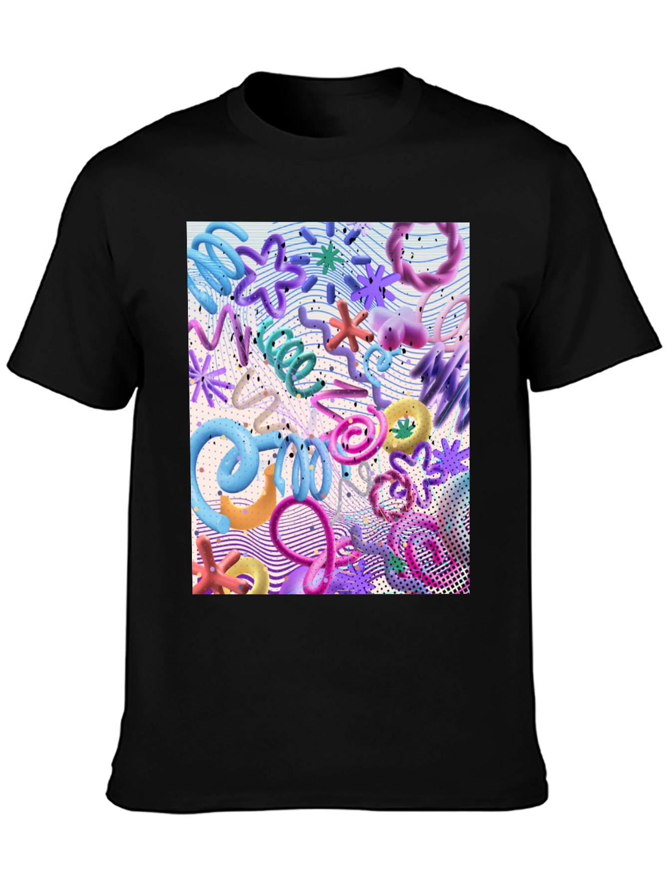 Funky Abstract 3D Shape Print Black T-Shirt