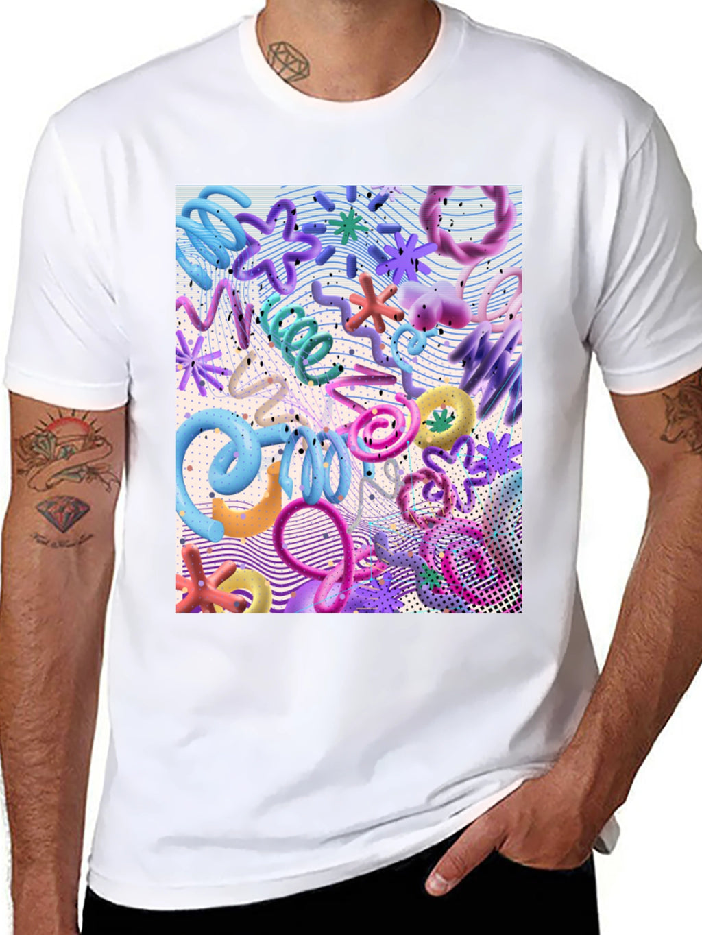 Funky Abstract 3D Shape Print Black T-Shirt