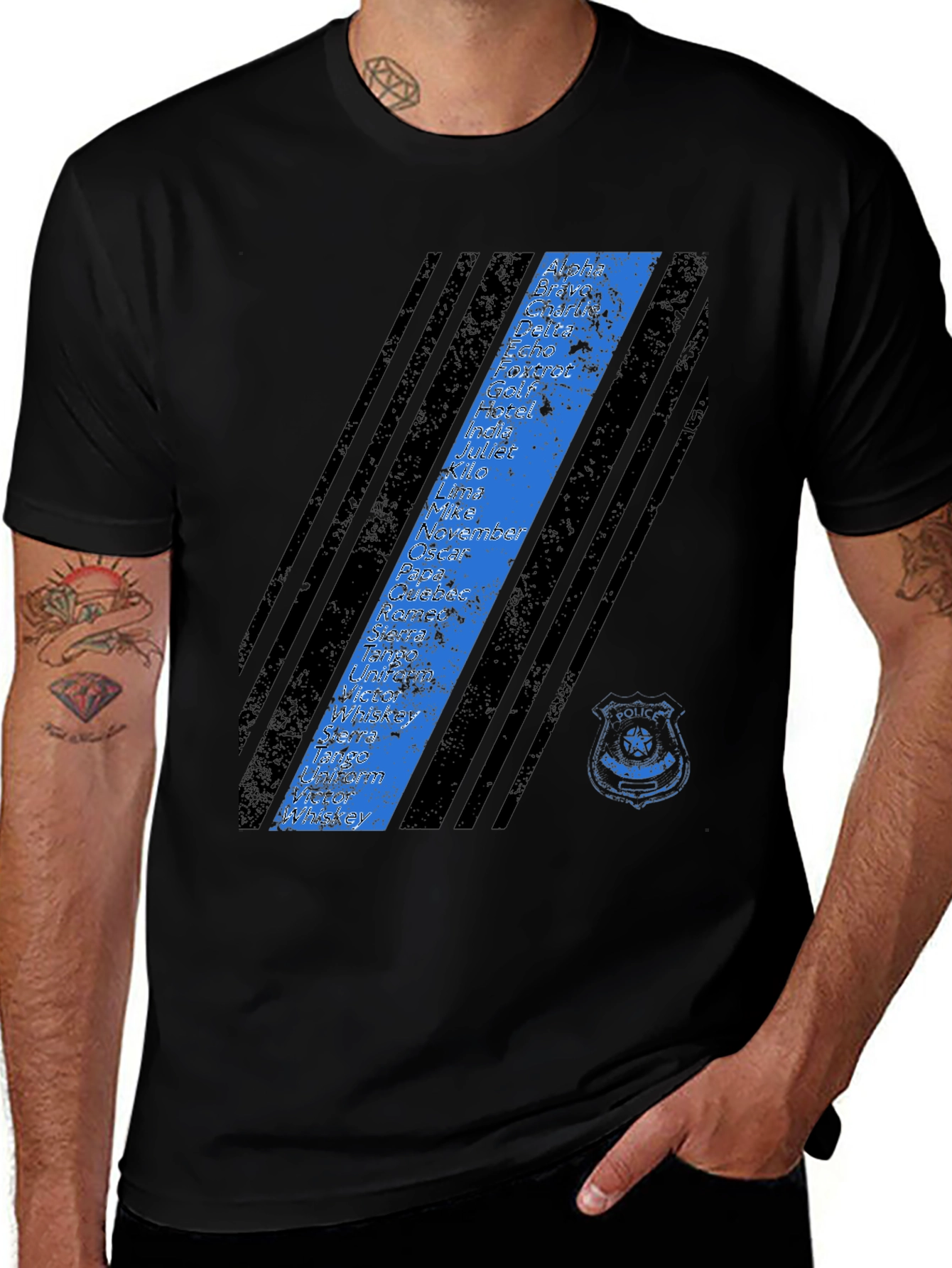 Police Alphabet Thin Blue Line Graphic T-Shirt
