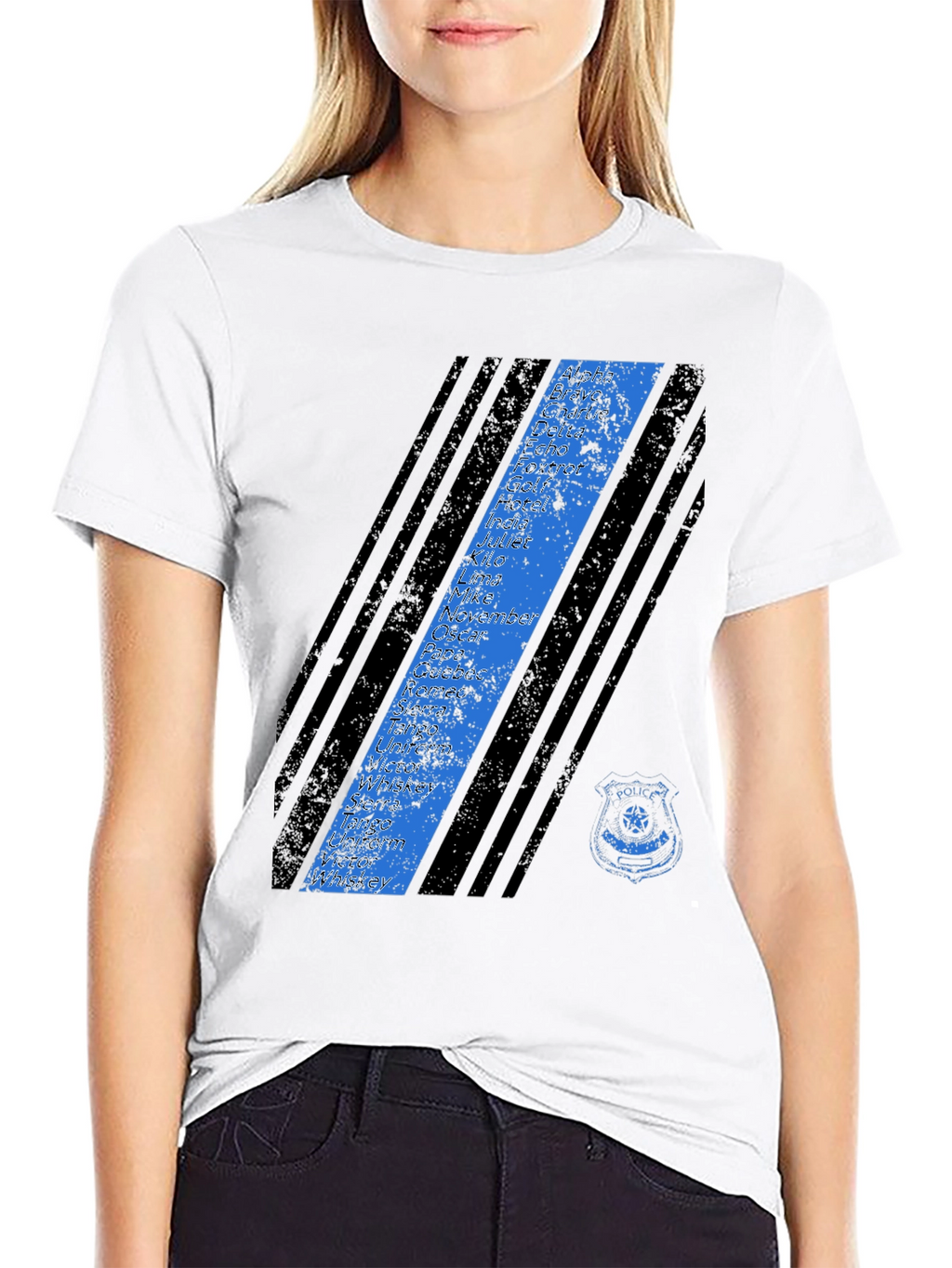 Police Alphabet Thin Blue Line Graphic T-Shirt