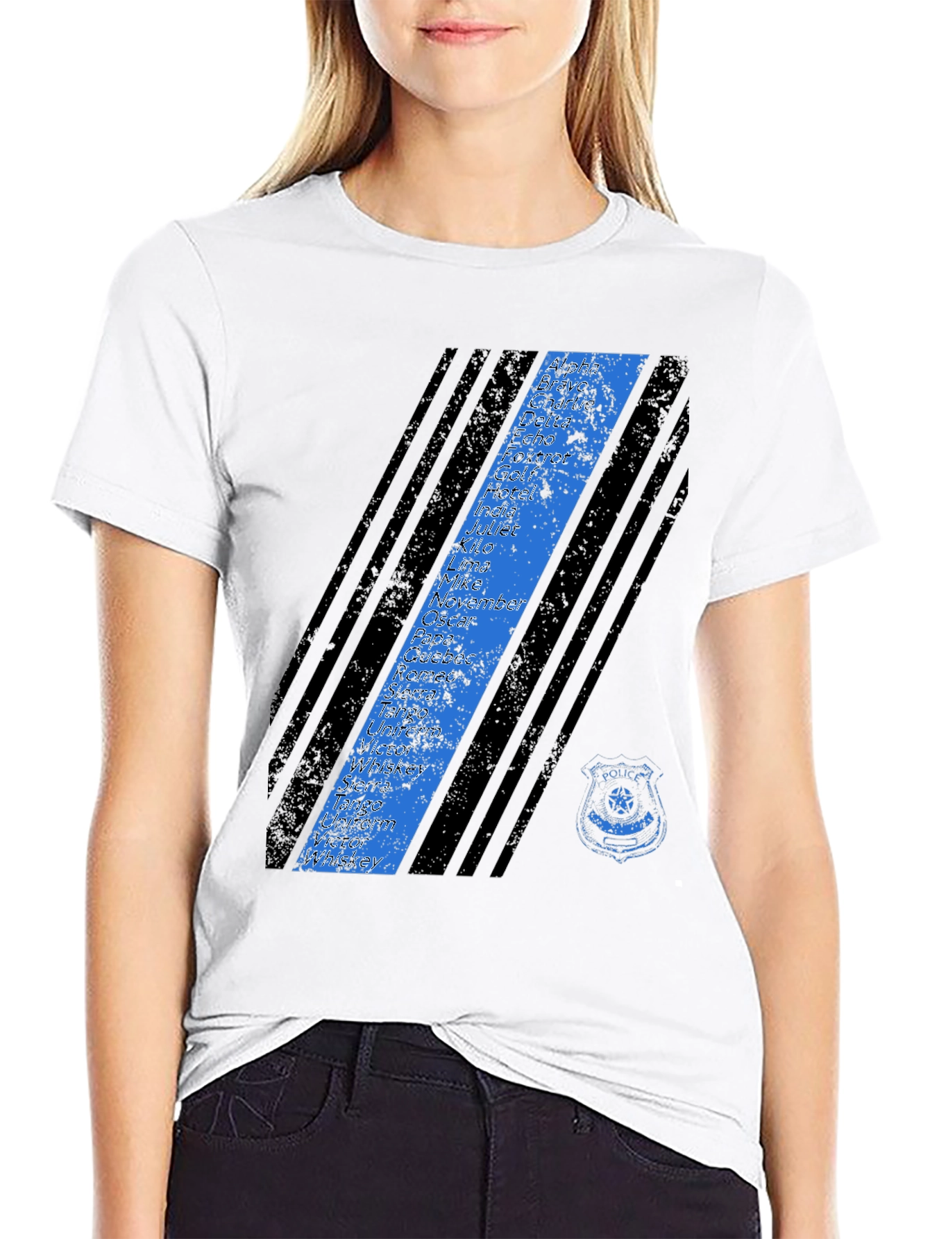 Police Alphabet Thin Blue Line Graphic T-Shirt