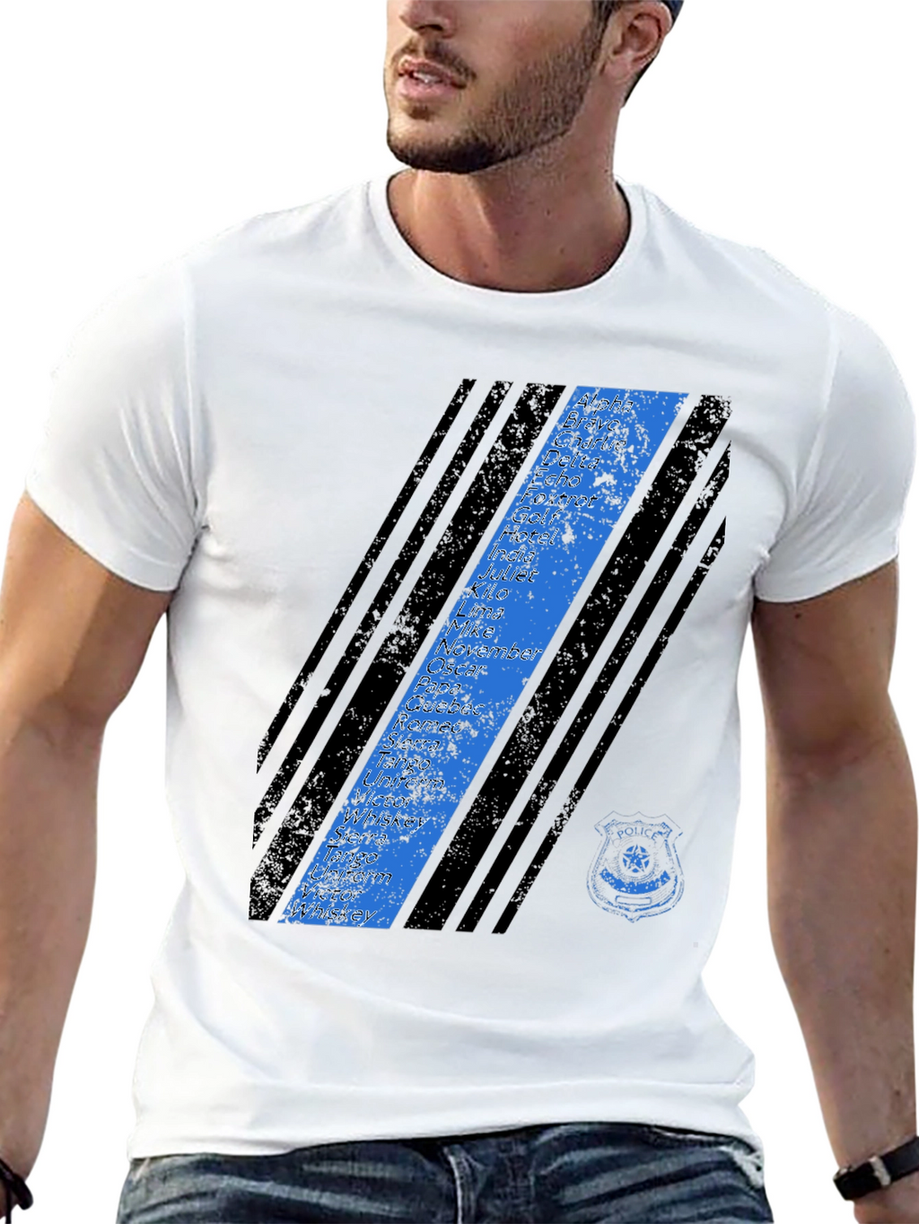Police Alphabet Thin Blue Line Graphic T-Shirt