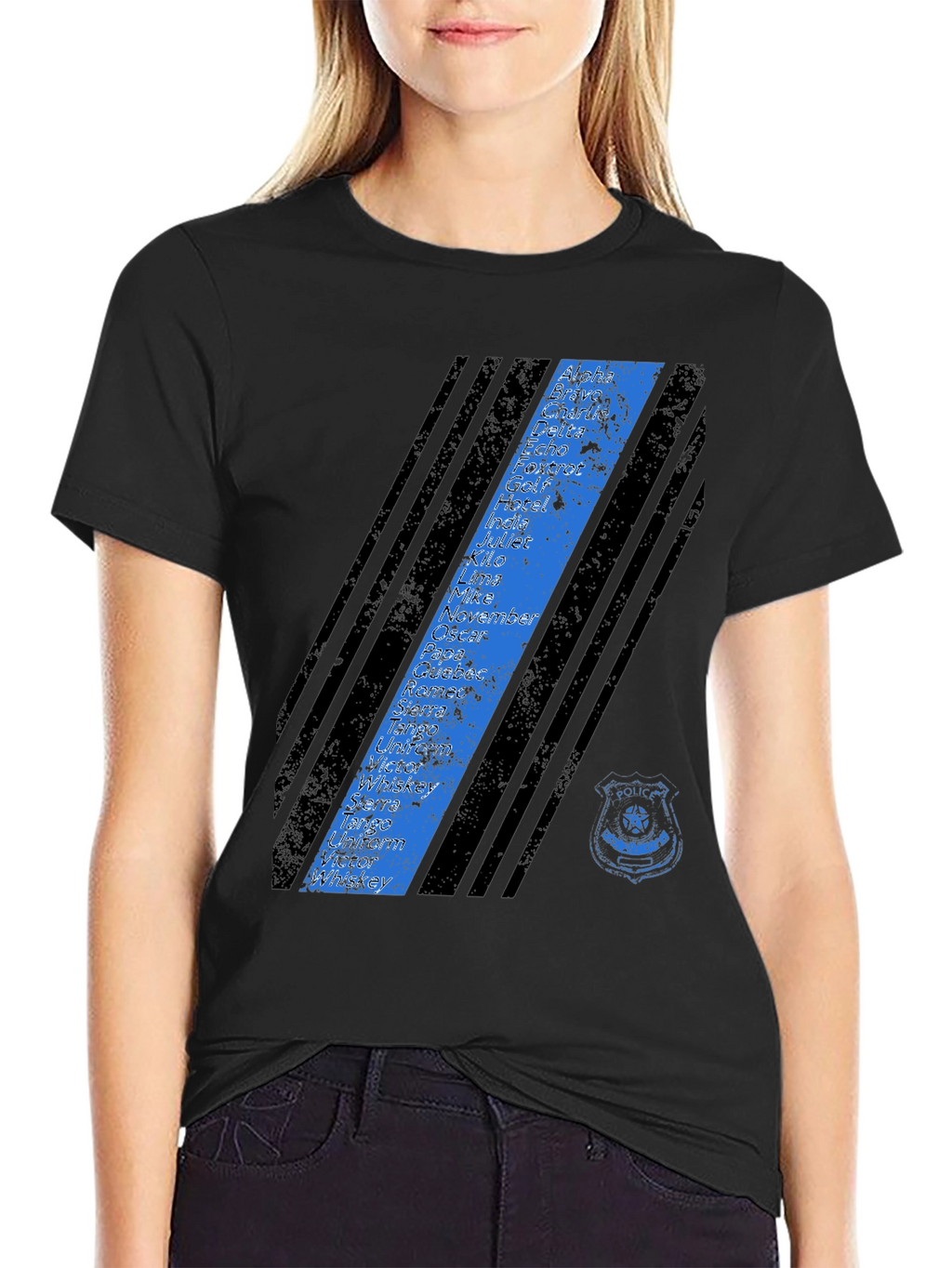 Police Alphabet Thin Blue Line Graphic T-Shirt