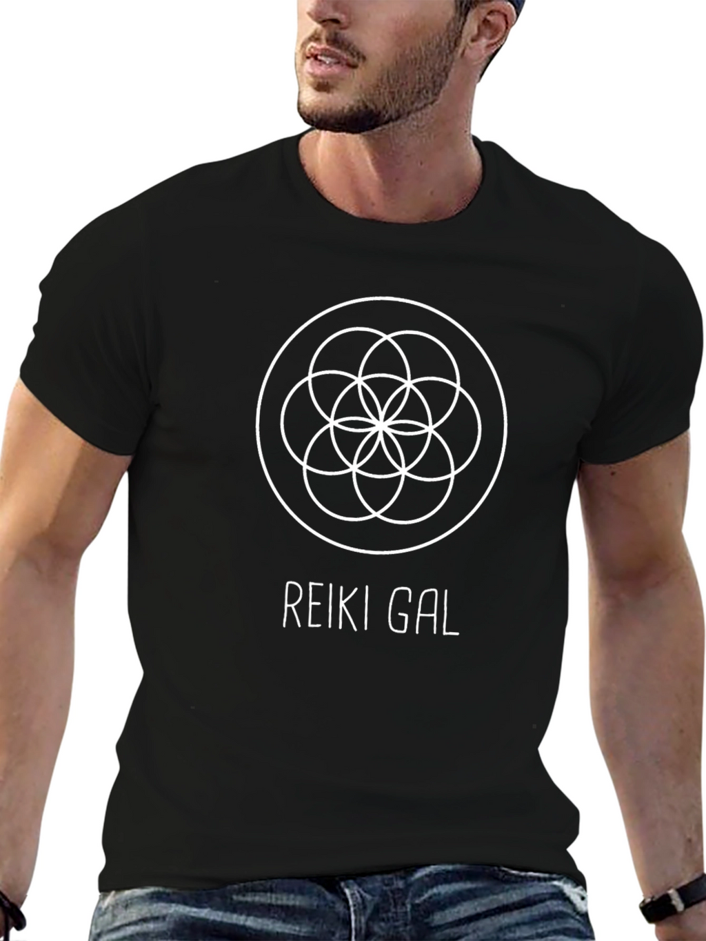 Reiki Gal Black Cotton T-Shirt Metatrons Cube