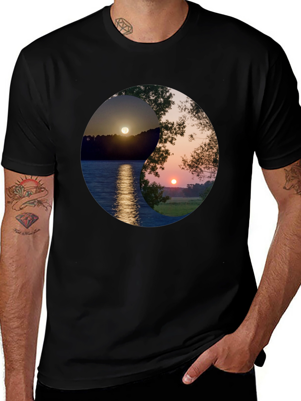 Yin Yang Sunset Graphic T-Shirt