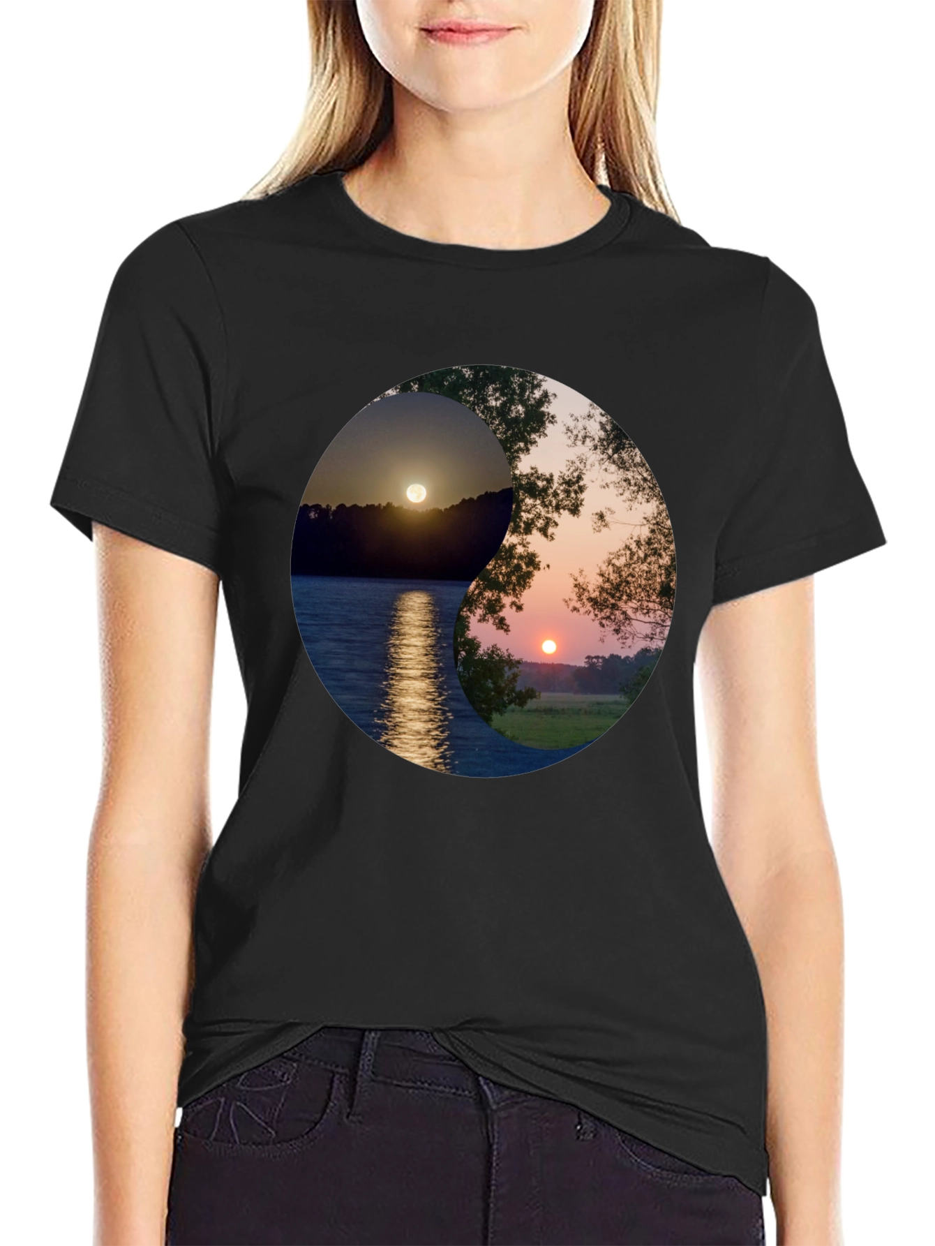 Yin Yang Sunset Graphic T-Shirt