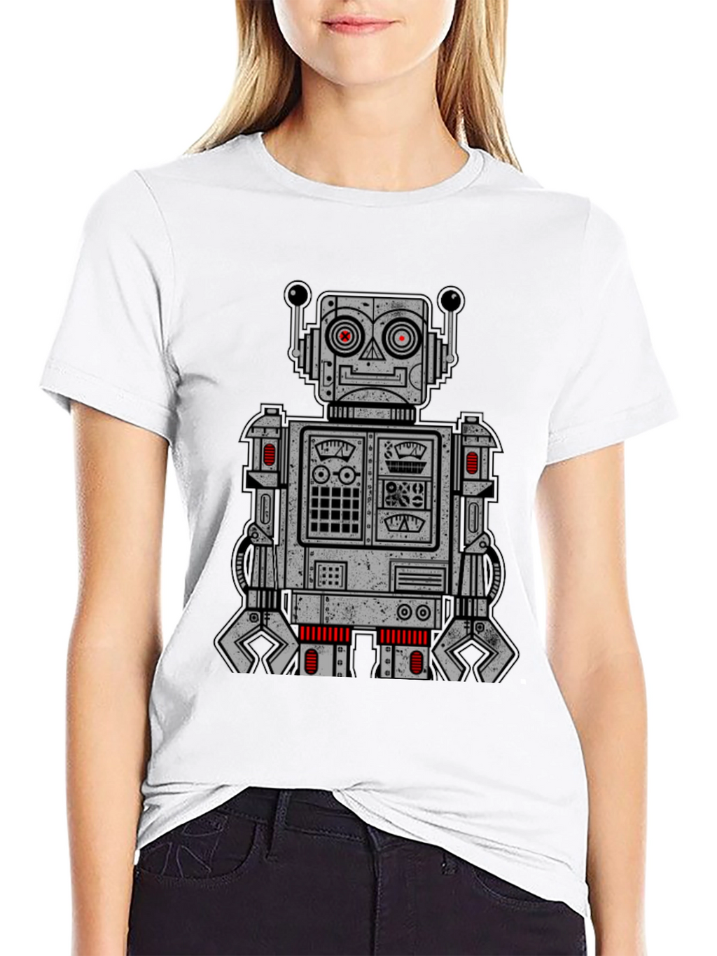 Retro Robot Graphic Print T-Shirt - Black