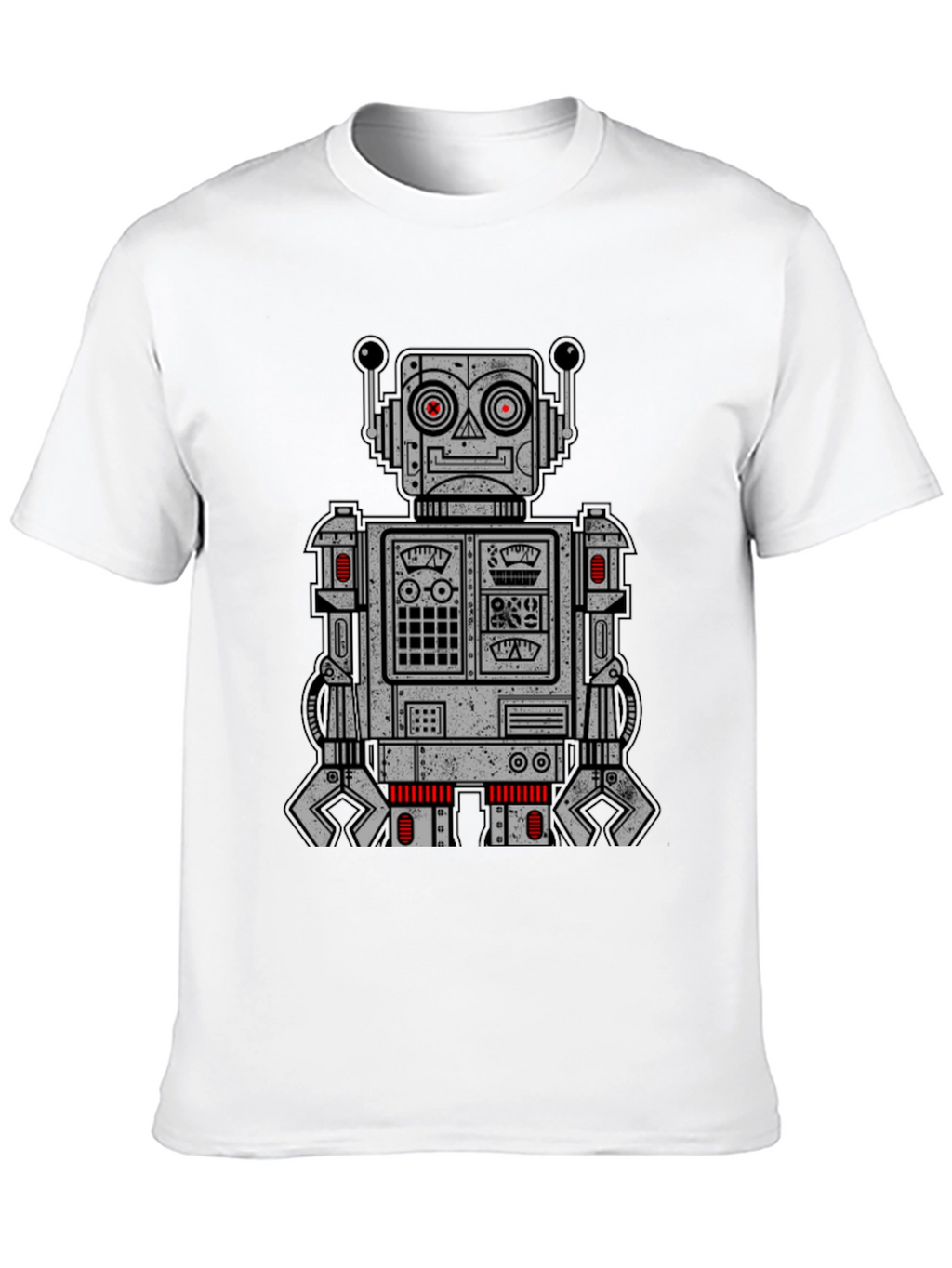 Retro Robot Graphic Print T-Shirt - Black