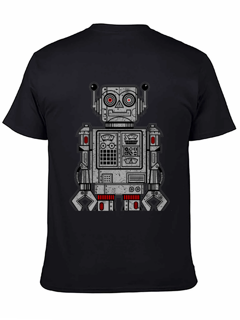 Retro Robot Graphic Print T-Shirt - Black