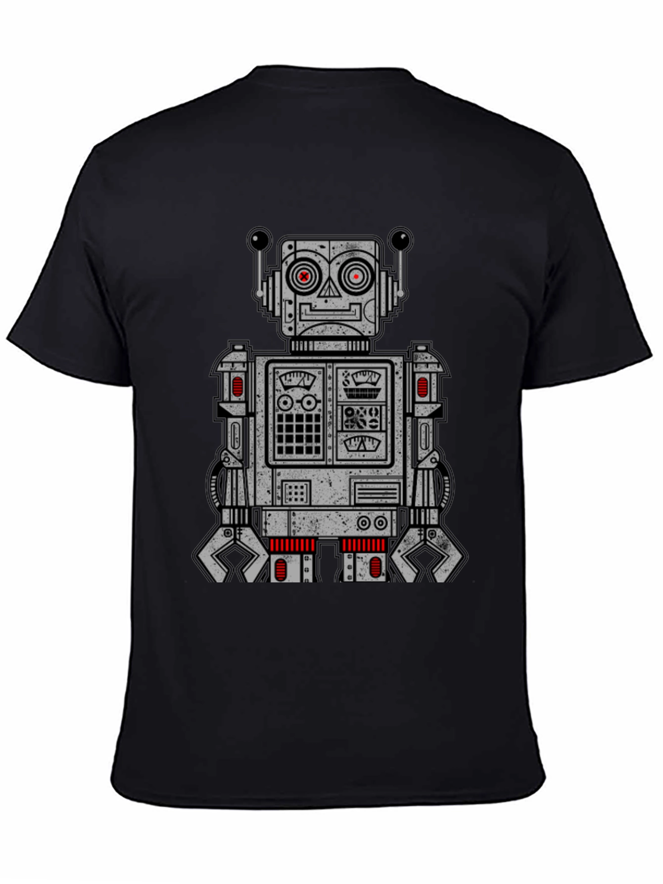 Retro Robot Graphic Print T-Shirt - Black