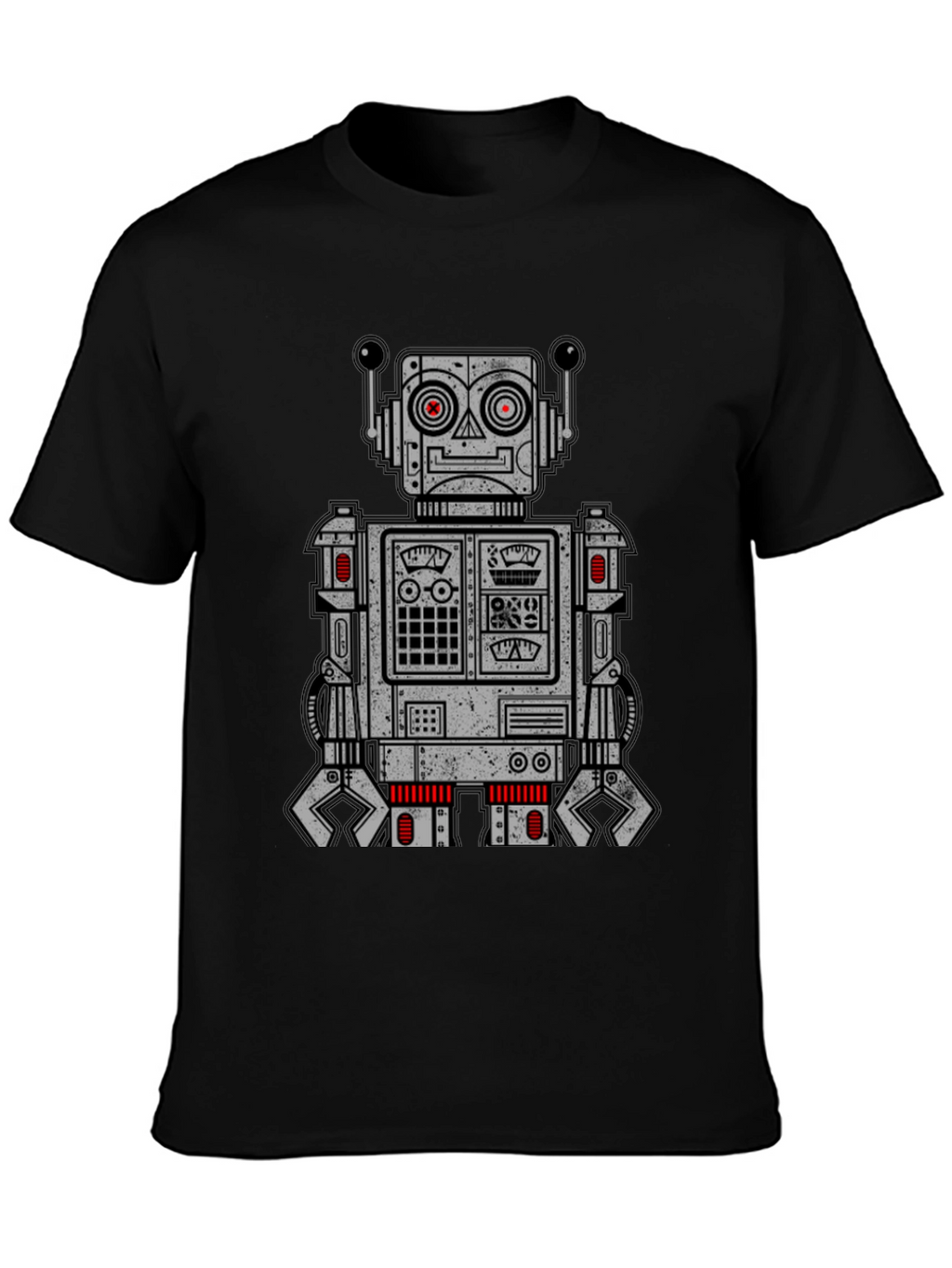 Retro Robot Graphic Print T-Shirt - Black