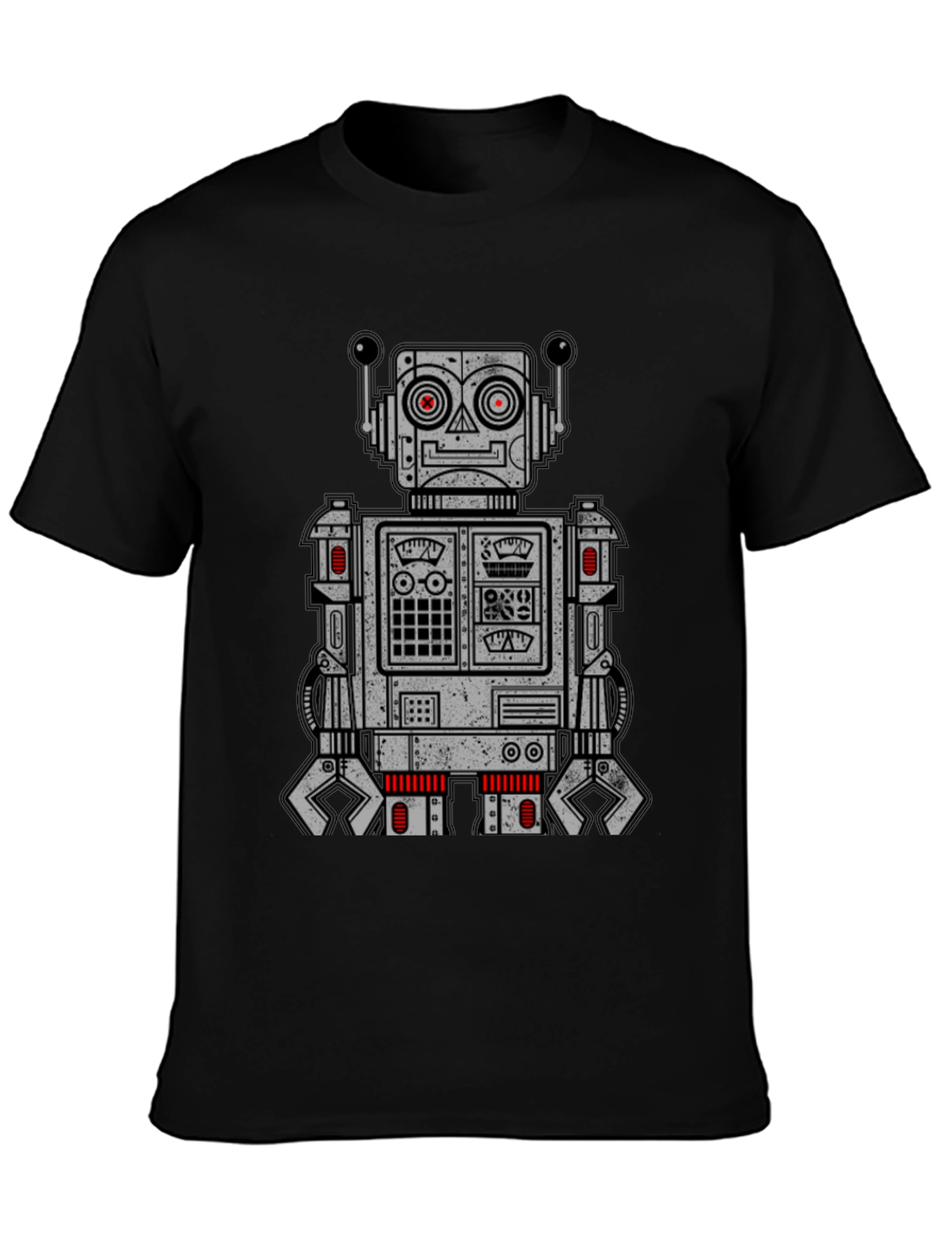 Retro Robot Graphic Print T-Shirt - Black