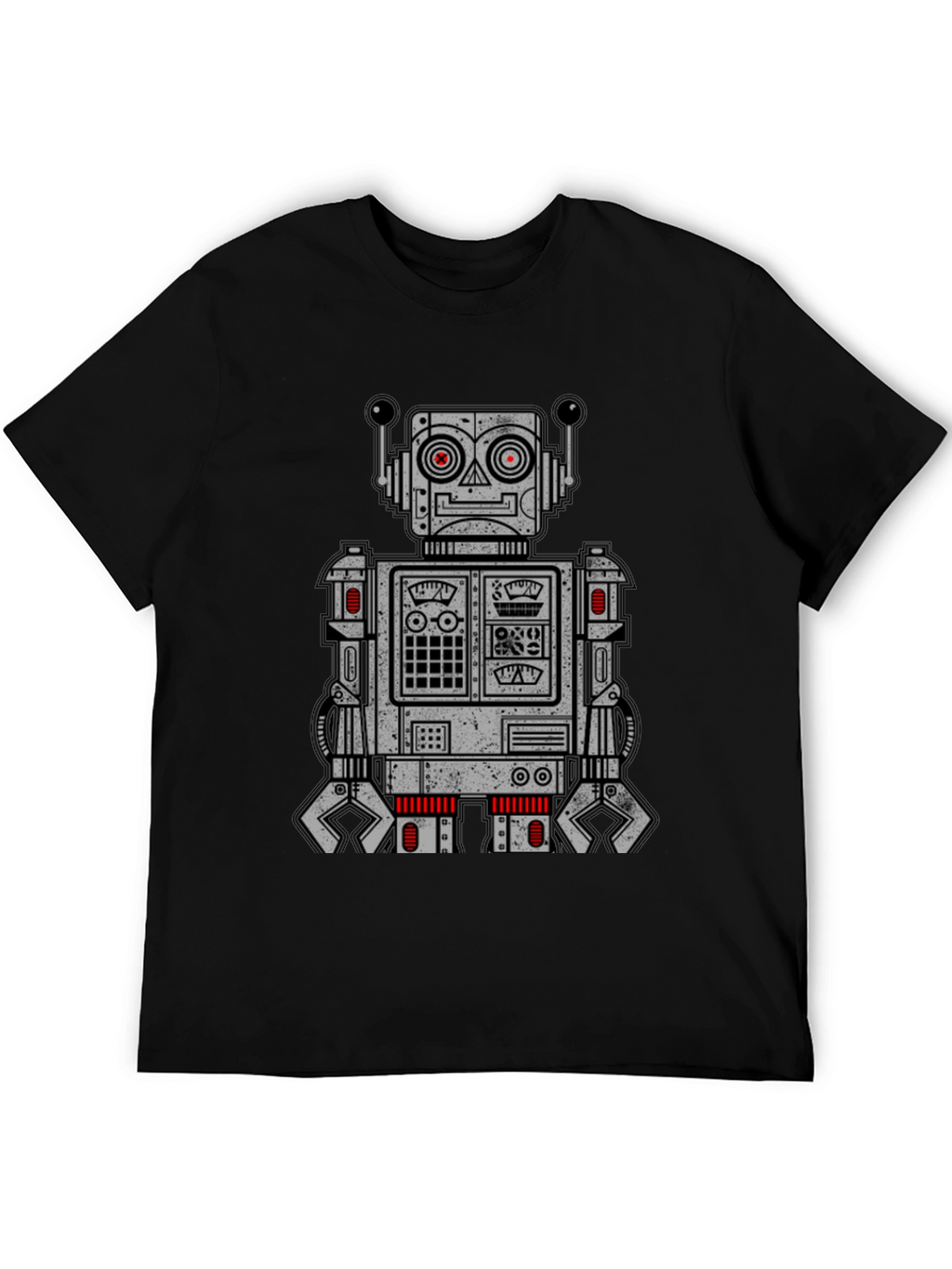 Retro Robot Graphic Print T-Shirt - Black