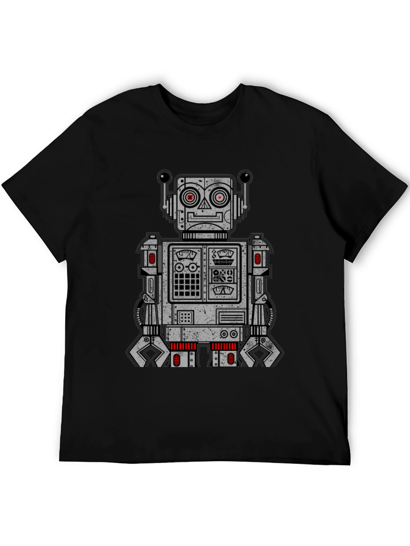 Retro Robot Graphic Print T-Shirt - Black