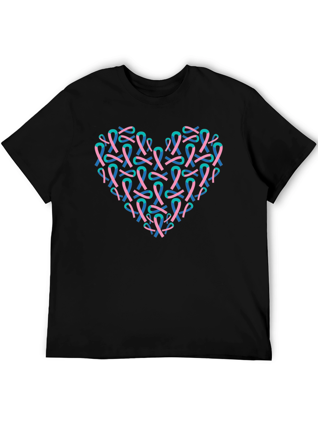Heart Ribbon T-Shirt - Teal & Pink Design